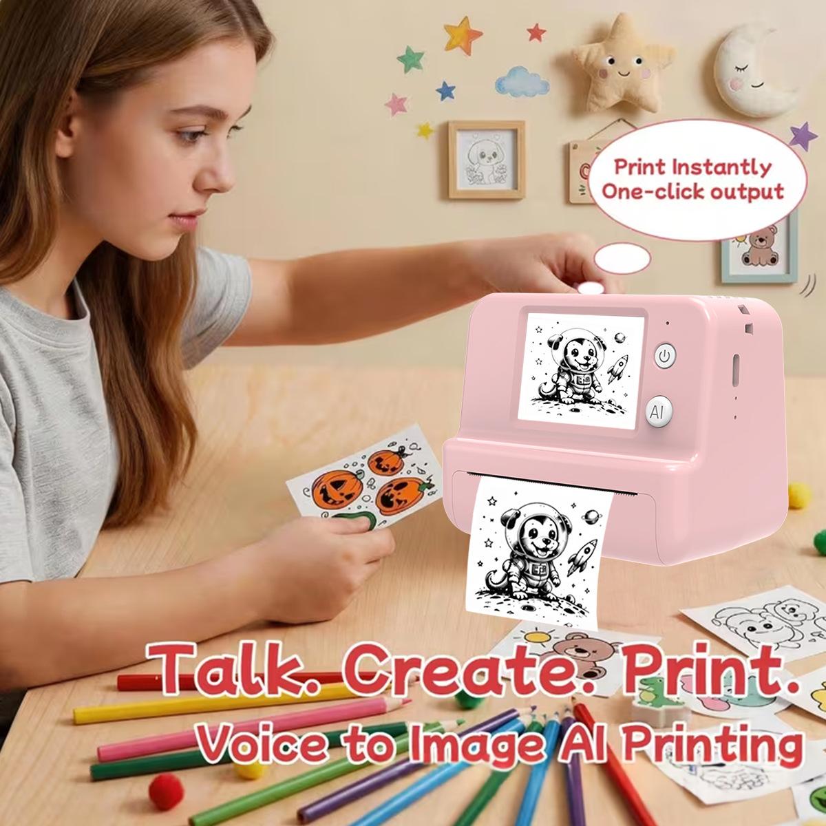 AI Voice-Powered Childrens Doodle Printer With Screen Bluetooth And Pocket-Sized Thermal…