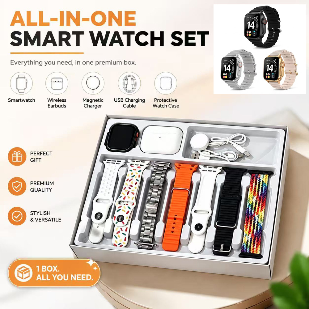 Ten-in-One Smart Watch Set With Wireless Earbuds, Multiple Watch Bands, Magnetic Charger…