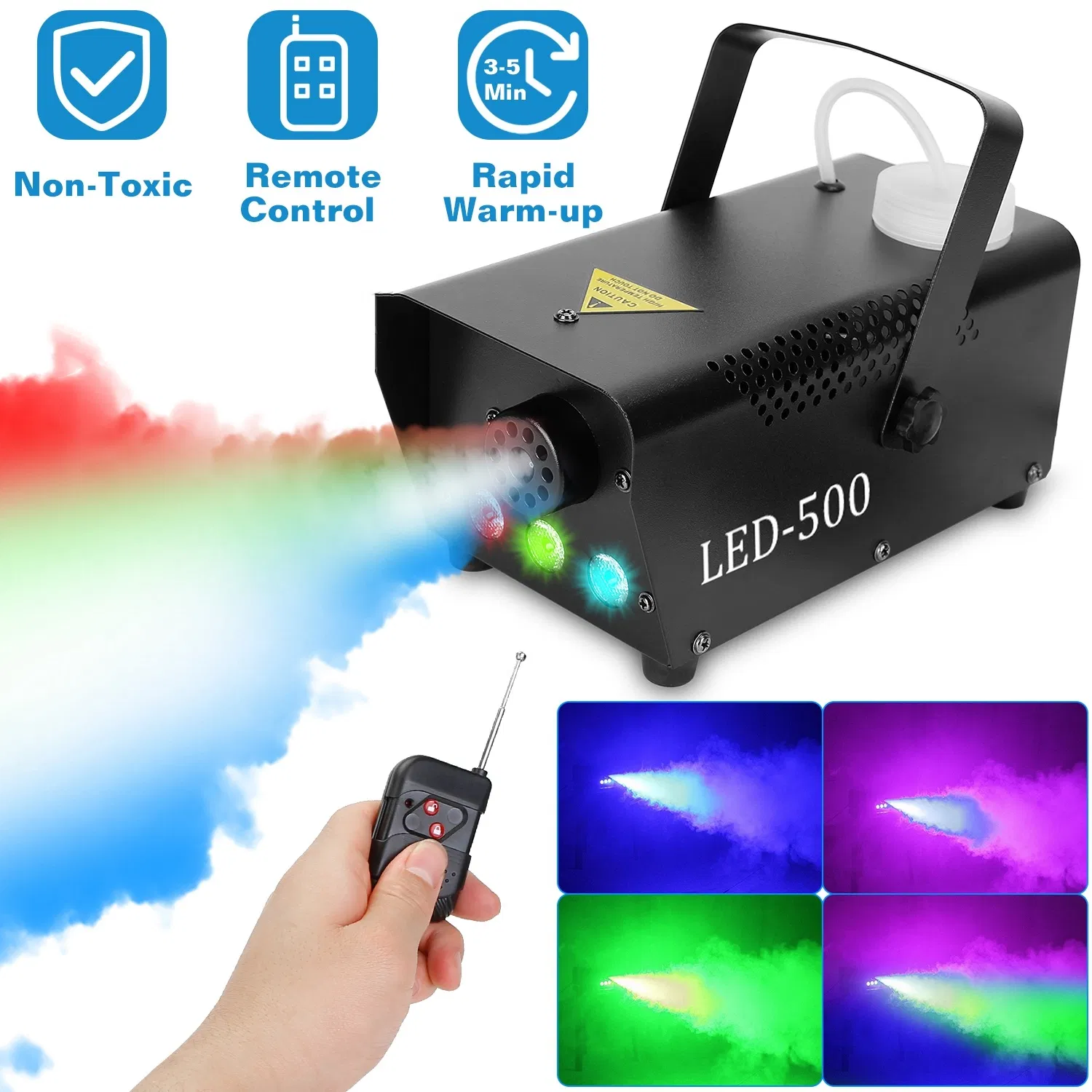 400W Fog Machine with 3 Color LED Lights (Red/Blue/Green) - CFM Output, 8.2ft Distance…