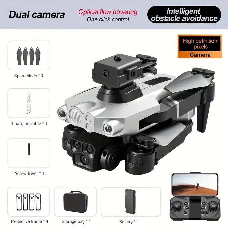 Silver dual-camera drone, equipped with optical flow hovering and intelligent obstacle…