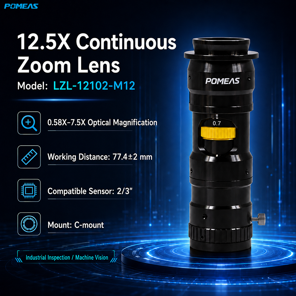 12.5x Continuous Zoom Lens 0.58x To 7.5x 77.4mm Working Distance C-Mount Machine Vision…