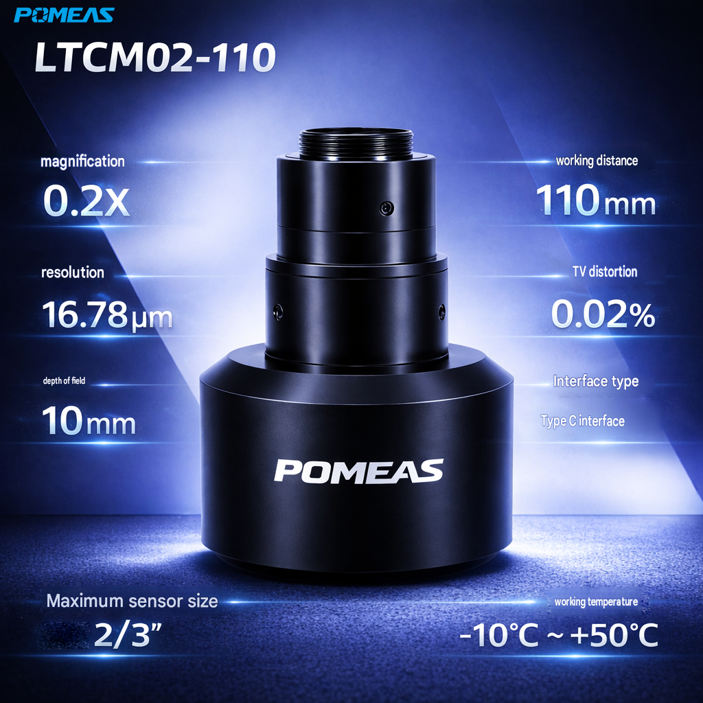 0.2x Telecentric Lens 110mm Working Distance C-Mount 3MP Camera 10mm Depth Field Factory…
