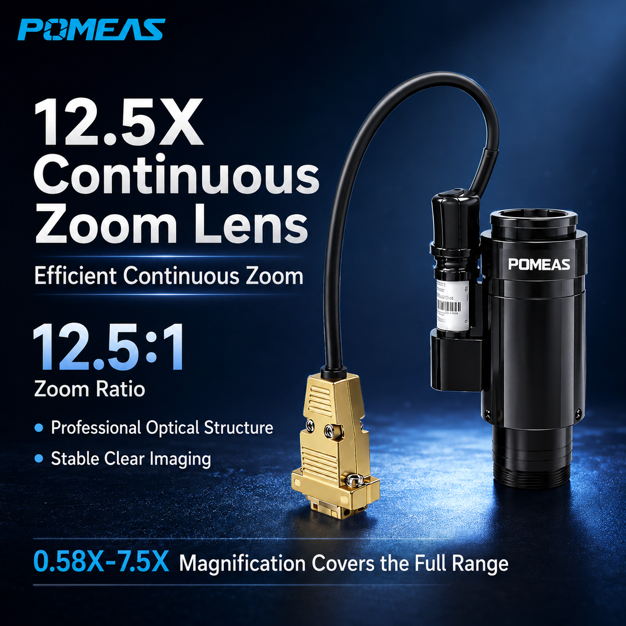 12.5X Motorized Industrial Zoom Lens 0.58X-7.5X 2 3 Inch C-Mount 77.4mm Working Distance…
