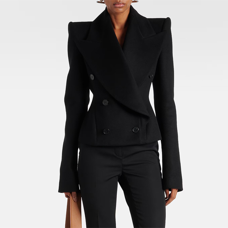 Sculptural Structured Power Shoulder Woolen Blazer