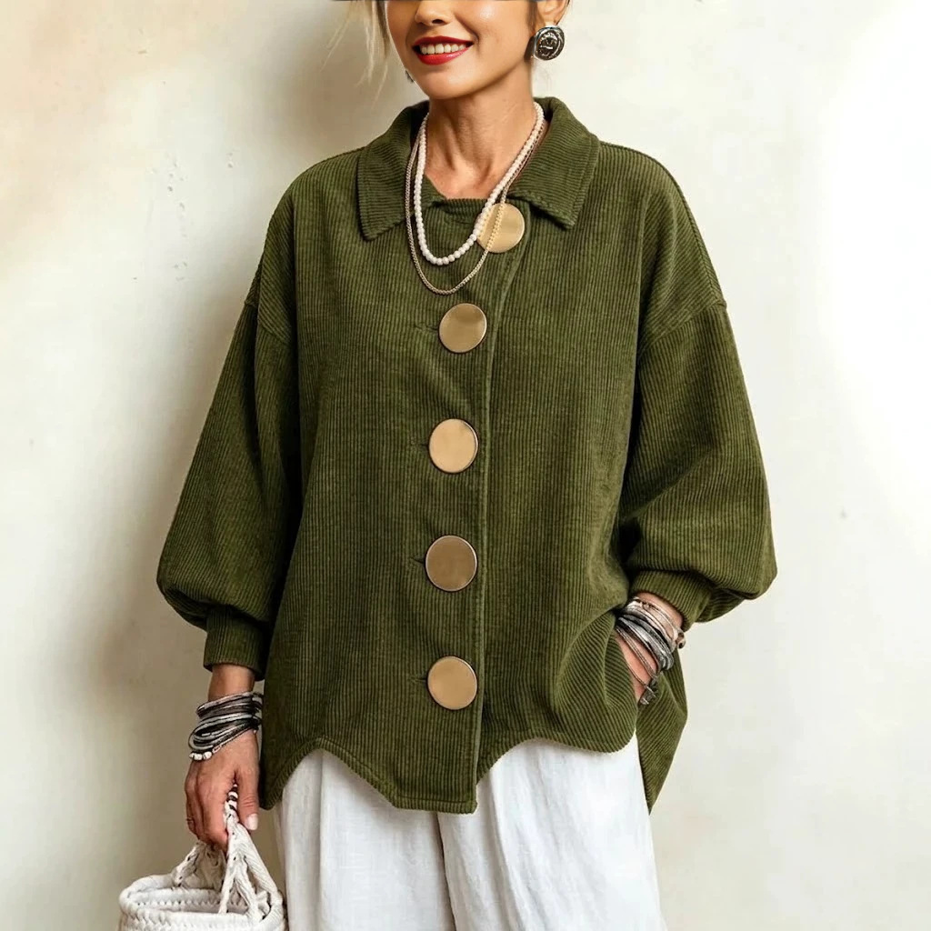 Oversized Metal-button Corduroy Jacket