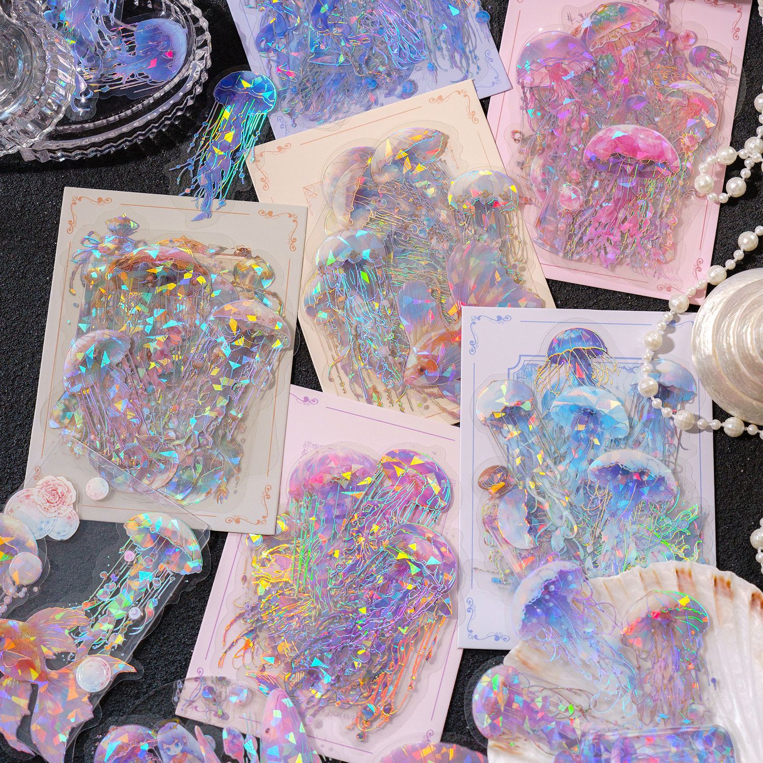 Laser Watercolor Shell Ocean Jellyfish Series PET Stickers