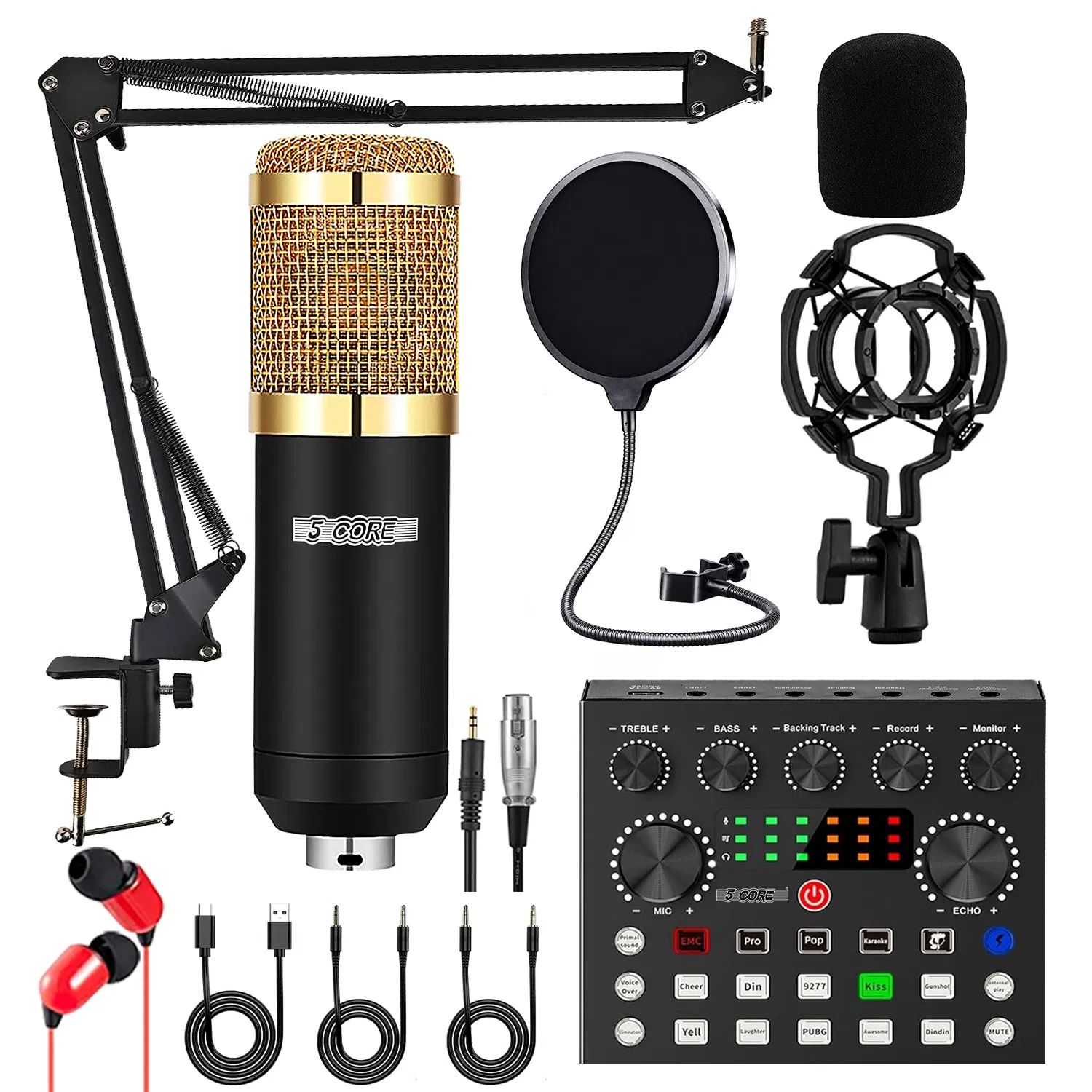 5 CORE Condenser Microphone Bundle, Podcast Equipment Bundle w/Mixer, Mic Arm Stand…