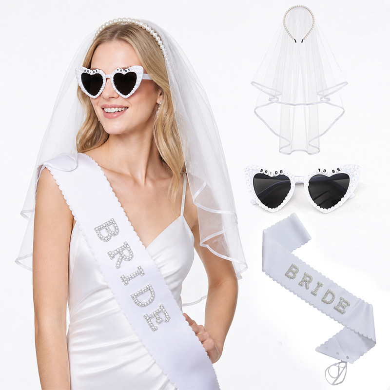 Veil, Bridal Pearl Hairband One-Piece Sunglasses Wedding Shoulder Strap