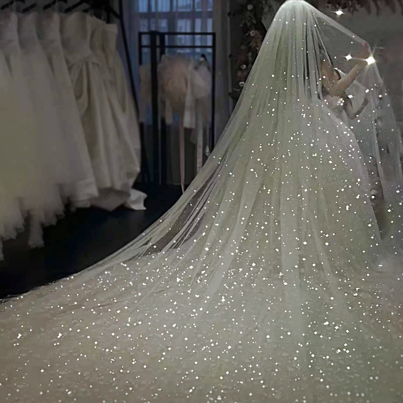 Starry Sky Sparkling Veil Double-Layer Bridal Wedding Headpiece