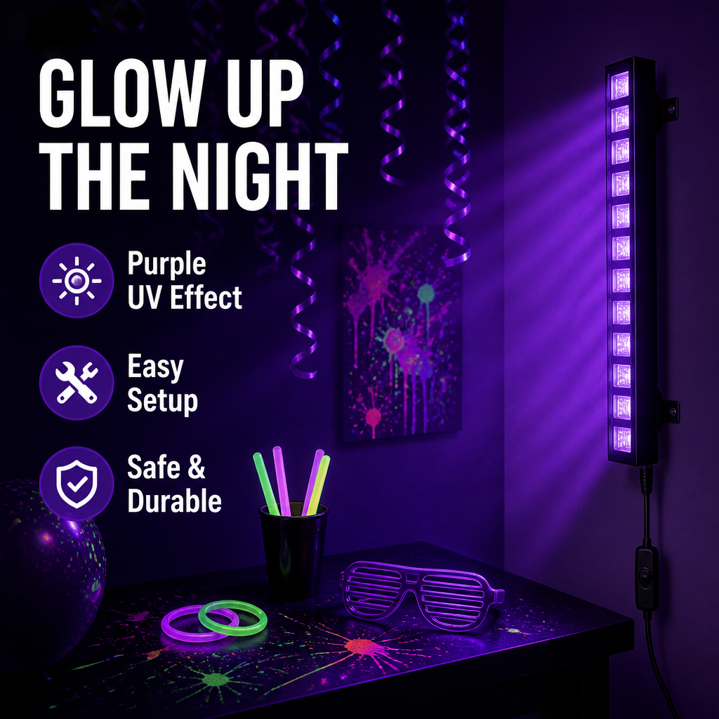 36W UV LED Blacklight Strip Plug & Play, Ultraviolet Glow Bar For Party Stage Bedroom…