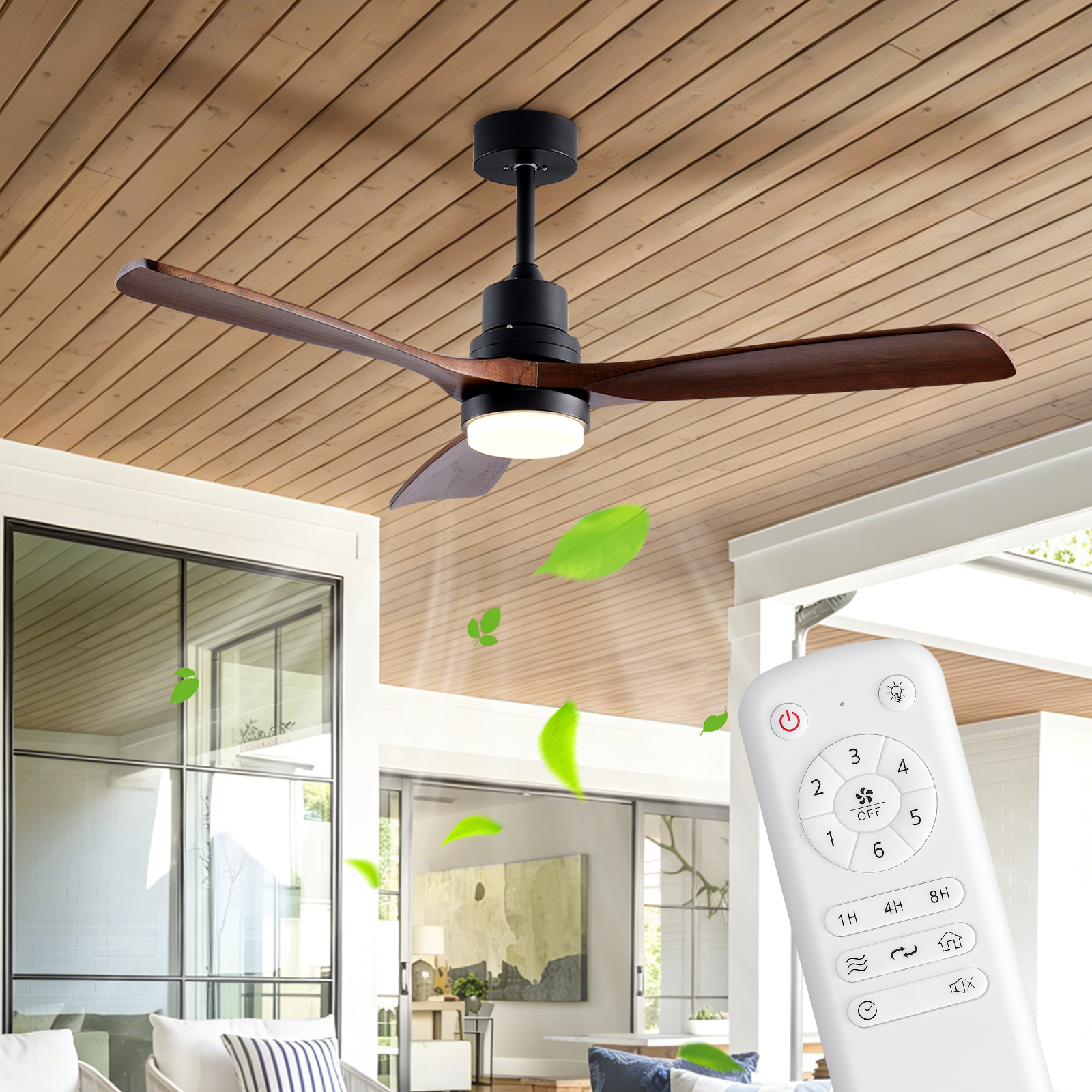 52" Wooden Ceiling Fans with Lighted Remote Control, Indoor Outdoor Wooden Ceiling Fan…