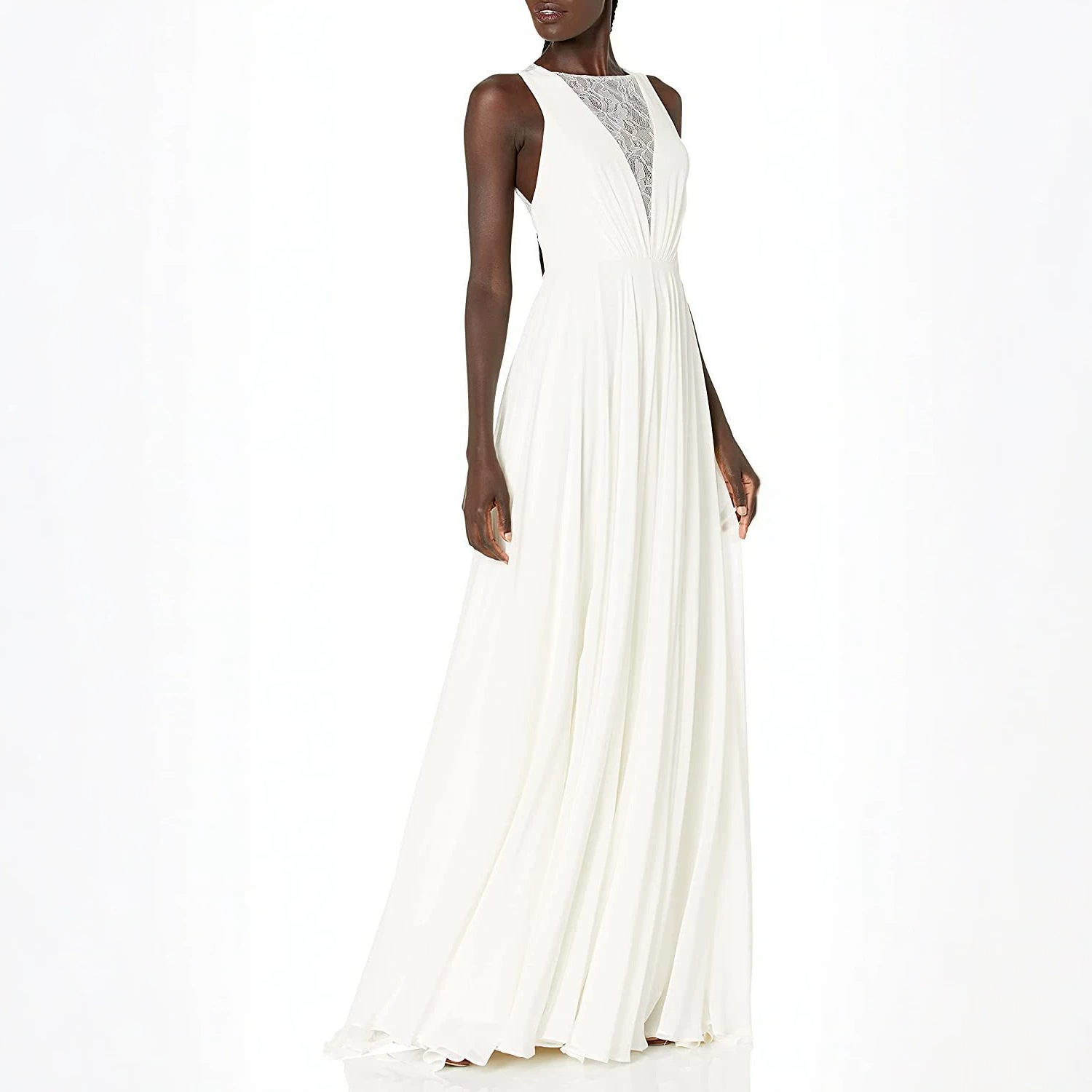 French-style Sleeveless Lace V-neck Light Wedding Dress With A Flowing Long Skirt