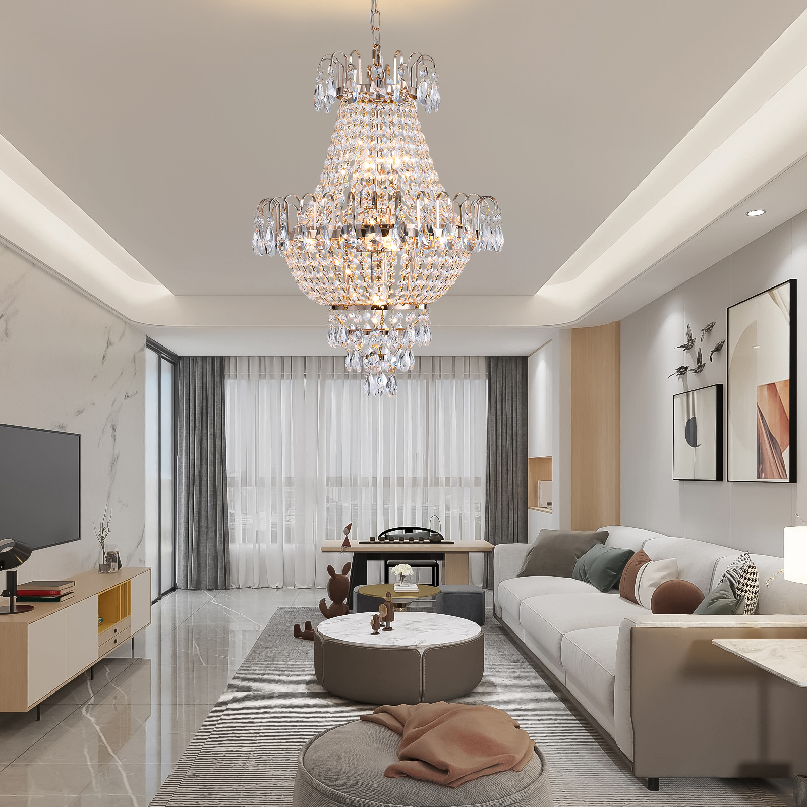 (Same as W1340102270/L5003) Gold Crystal Chandeliers,Large Contemporary Luxury Ceiling…