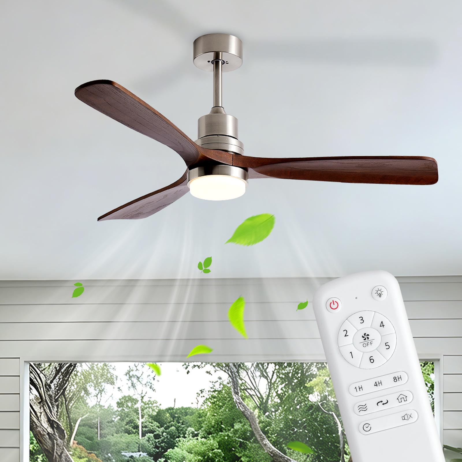 52 Inch Brushed Nickel Ceiling Fans with Lights and Remote Control, Modern Ceiling Fan…