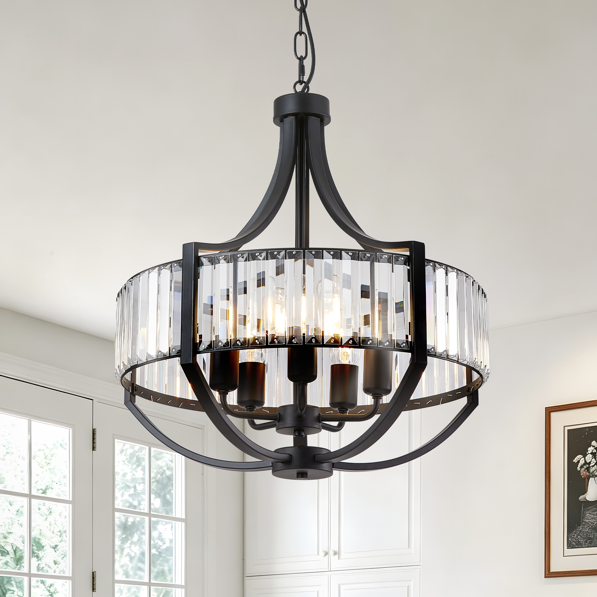 20" Modern Farmhouse Crystal Chandeliers for Dining Room, 5-Light Black Antique Pendant…