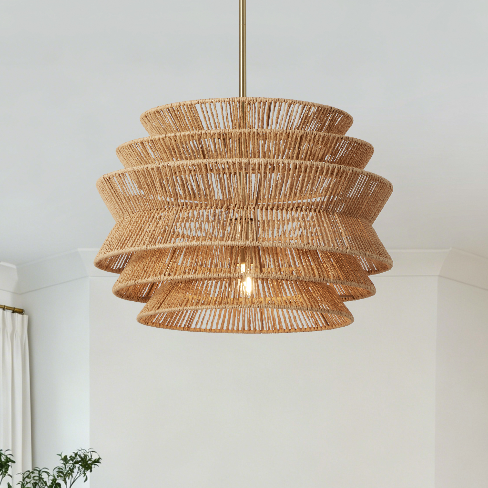 17.3" Rattan Pendant Light,Hand-Woven Rustic Wicker Hanging Light Seagrass Ceiling…