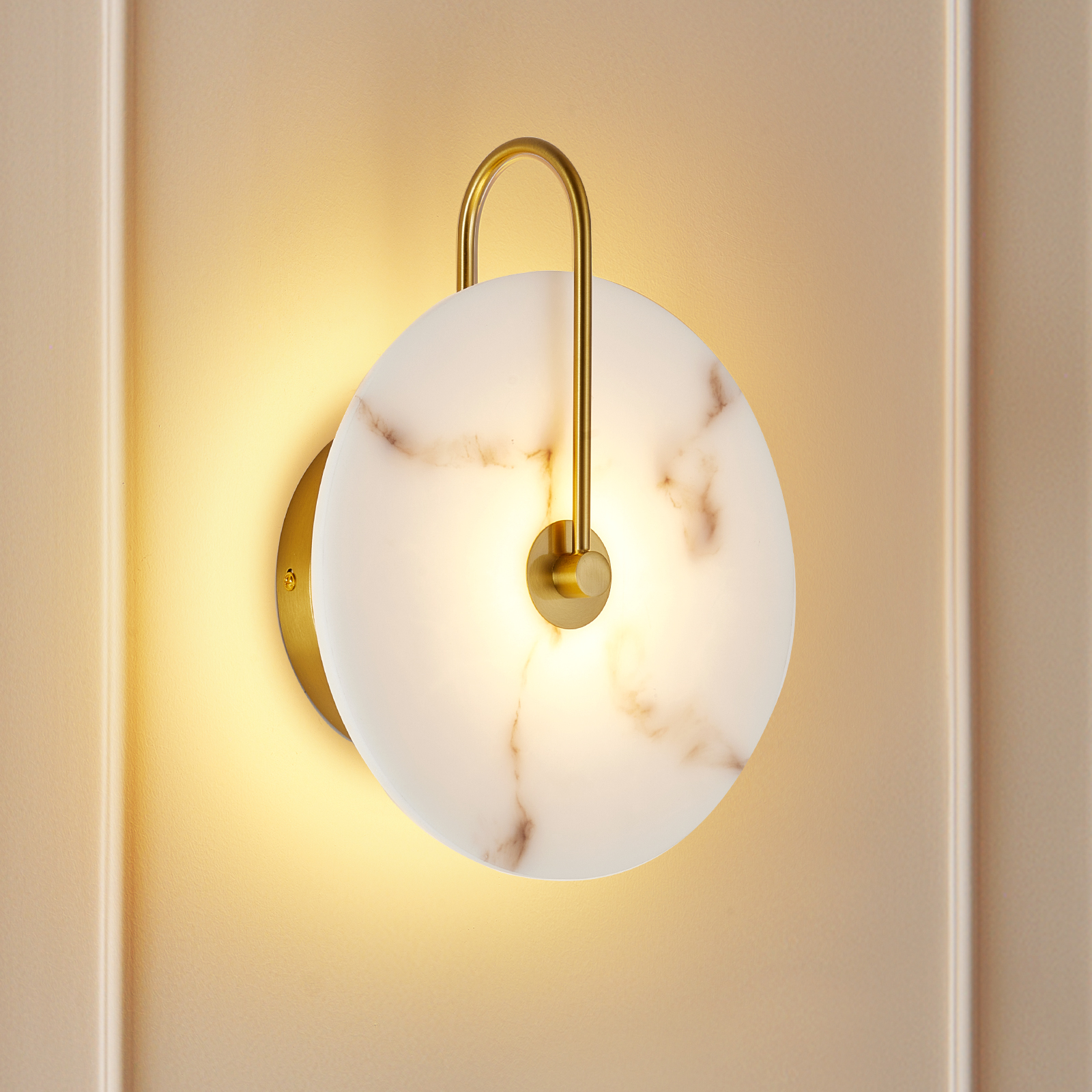 Round Alabaster Wall Sconce, Natural Marble Lampshade Wall Sconce, Hardwired Circular…