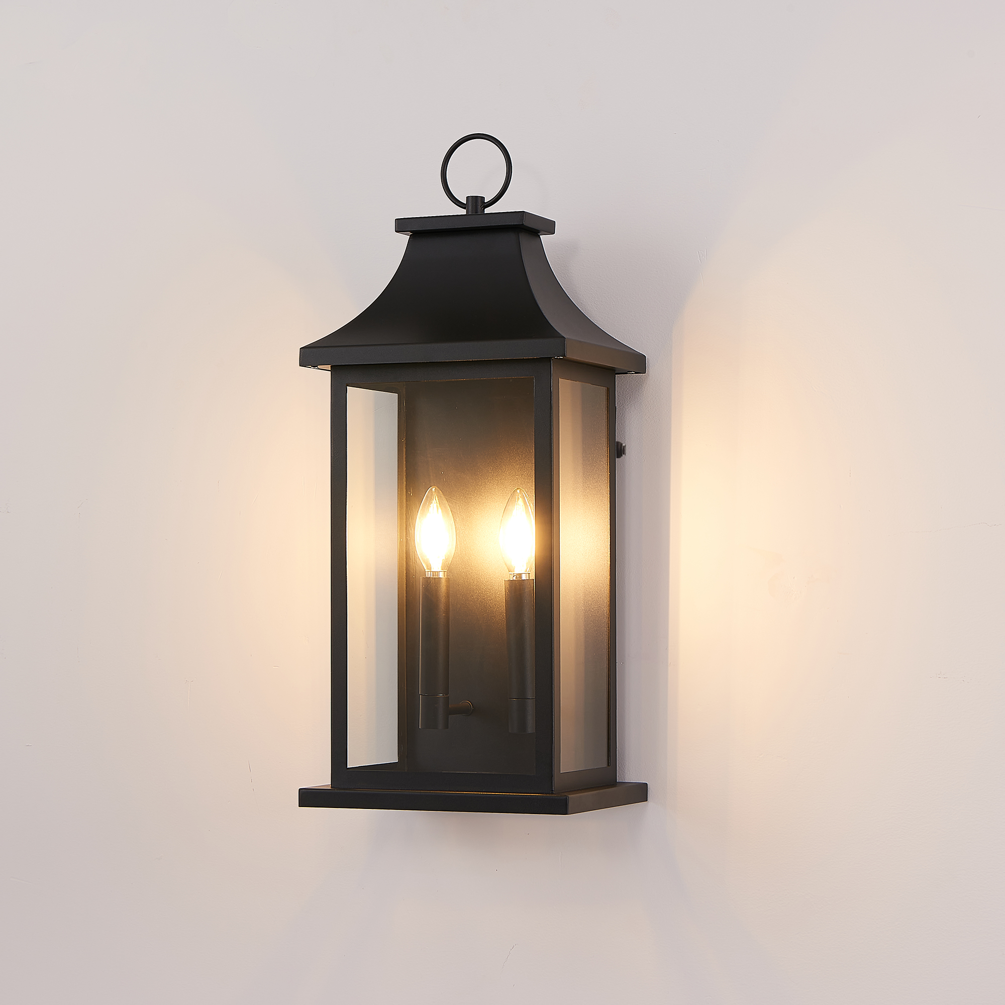 Dusk to Dawn Outdoor Wall Lantern 2-Light, 22.2" Large Outside Wall Sconce, Modern Black…