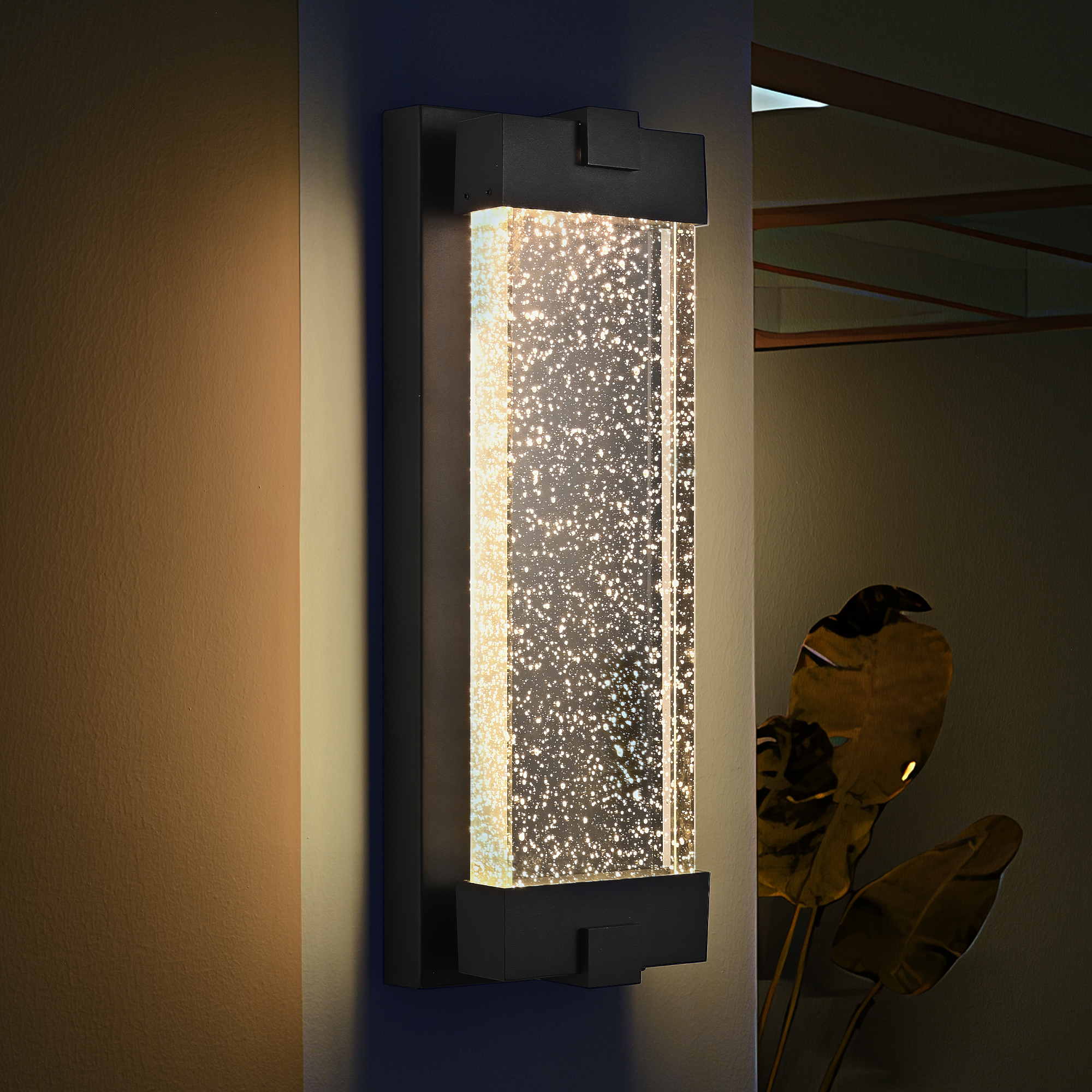 19"(H) Black Aluminum Finish Outdoor Wall Light with Bubble Crystal Glass, LED Light…