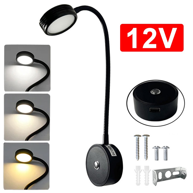 12V LED Touch Dimmable USB Spot Reading Light Motorhome Campervan Caravan Boat
