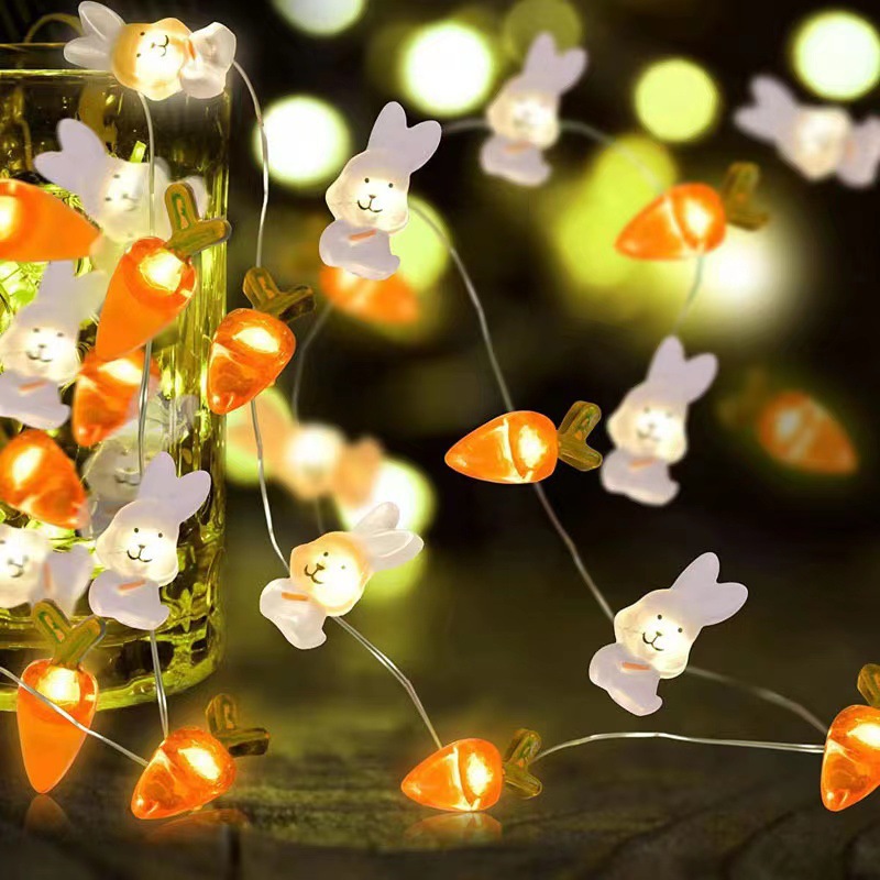 Rabbit Carrot Chick And Easter Egg Battery-Powered Copper Wire Lights For Easter…