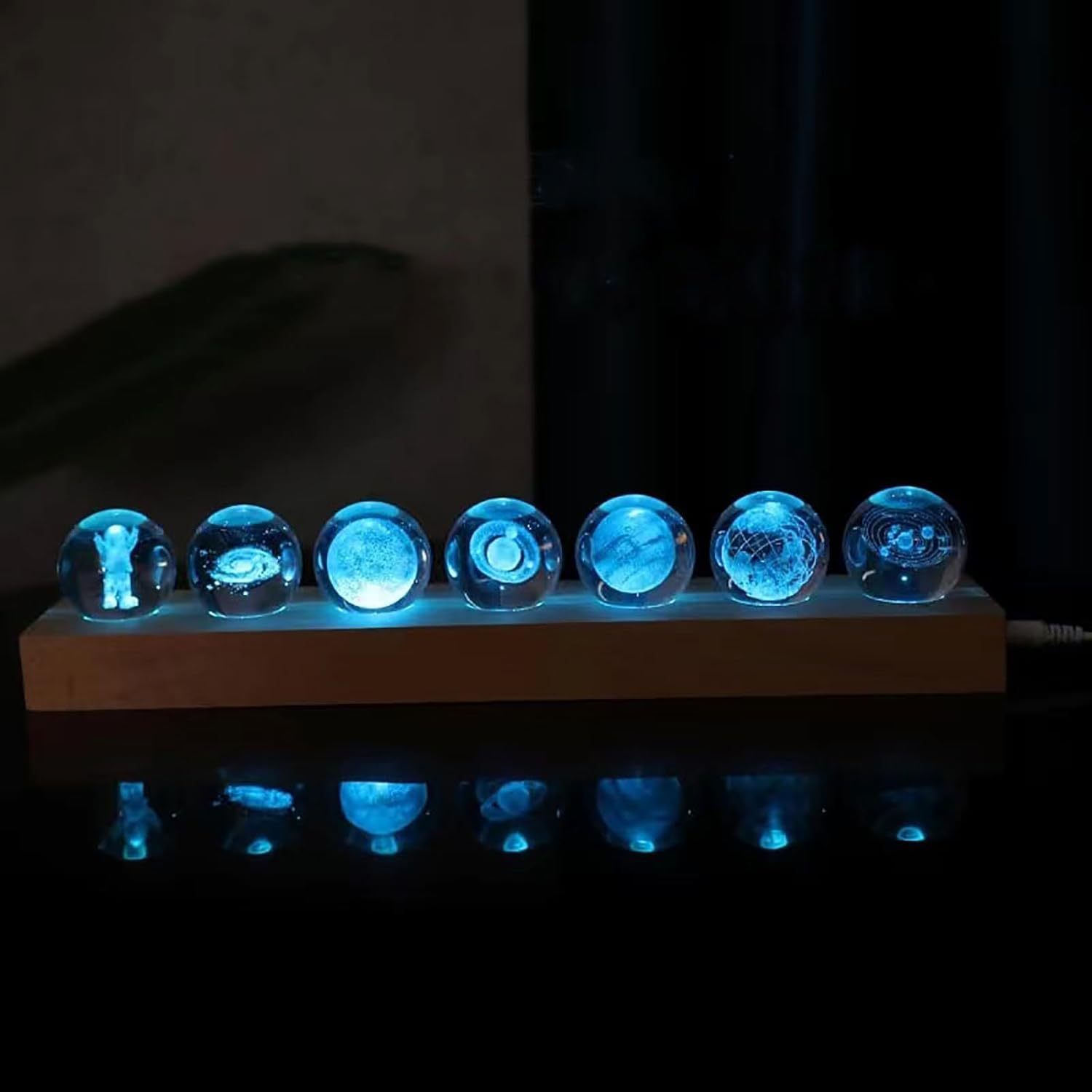 7 Large Galaxy Crystal Ornaments Small Night Lamp