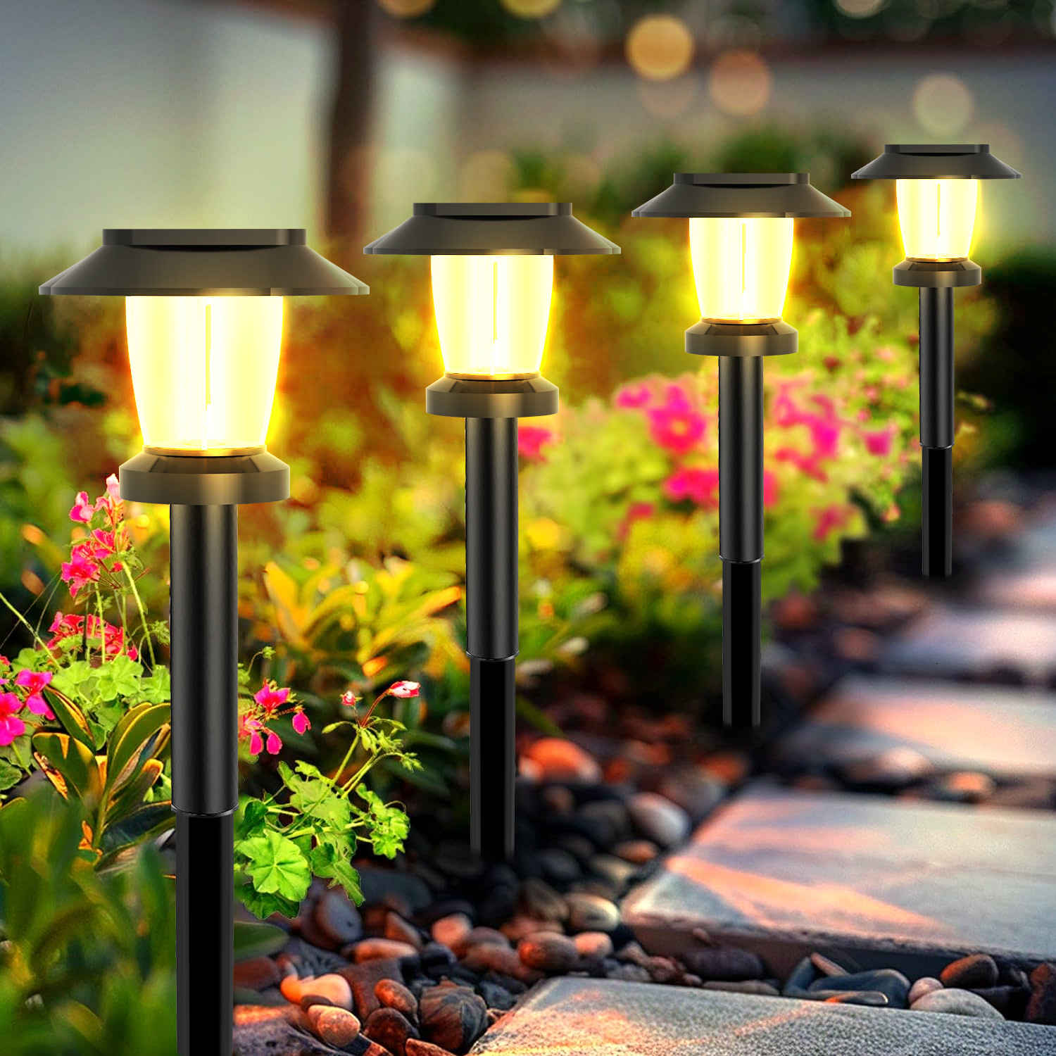 Solar-powered Outdoor Courtyard Light Set