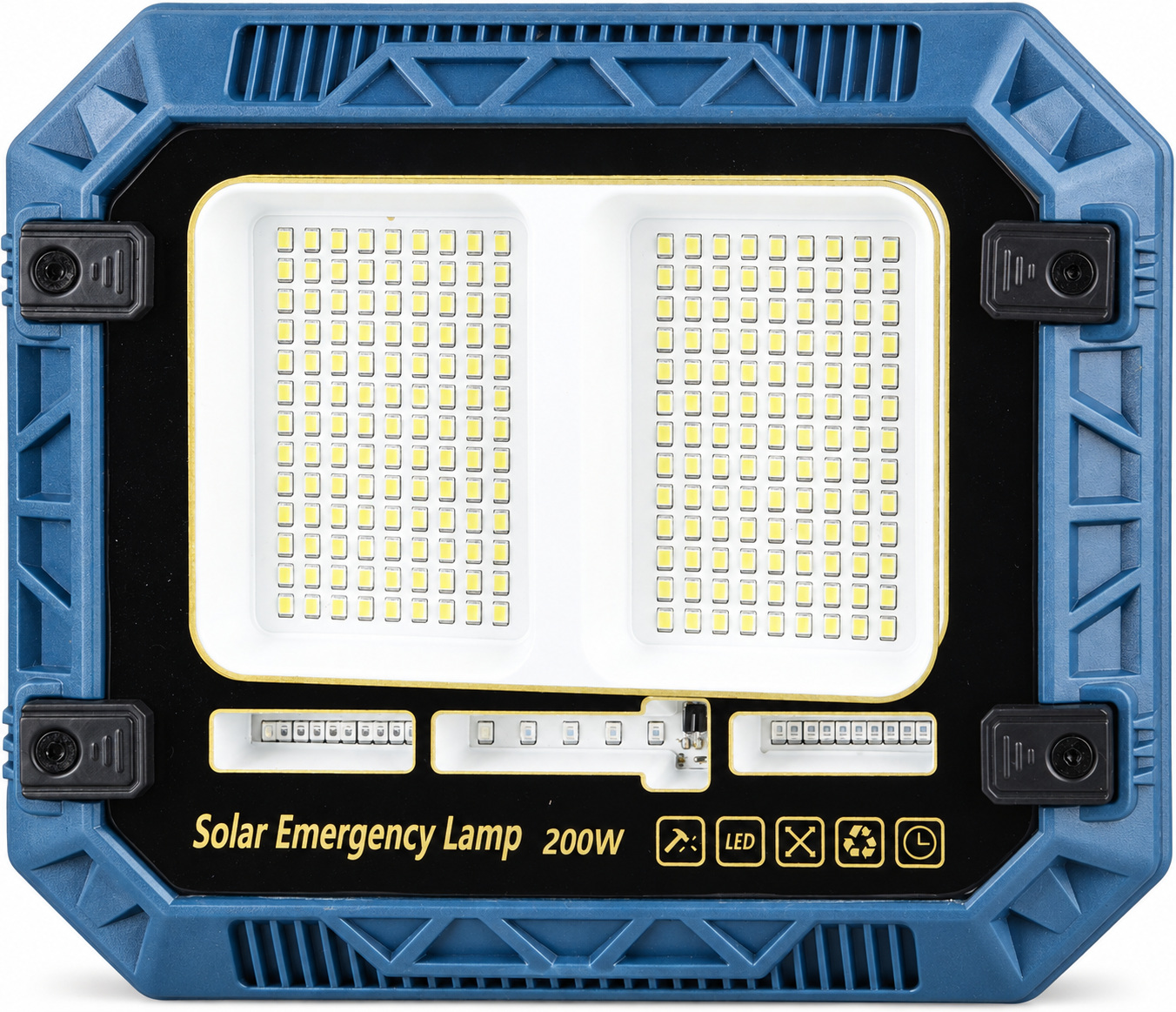 Solar Powered Rechargeable Battery Display 18650 W8113 2 LED Flood Light Red Blue Warning…