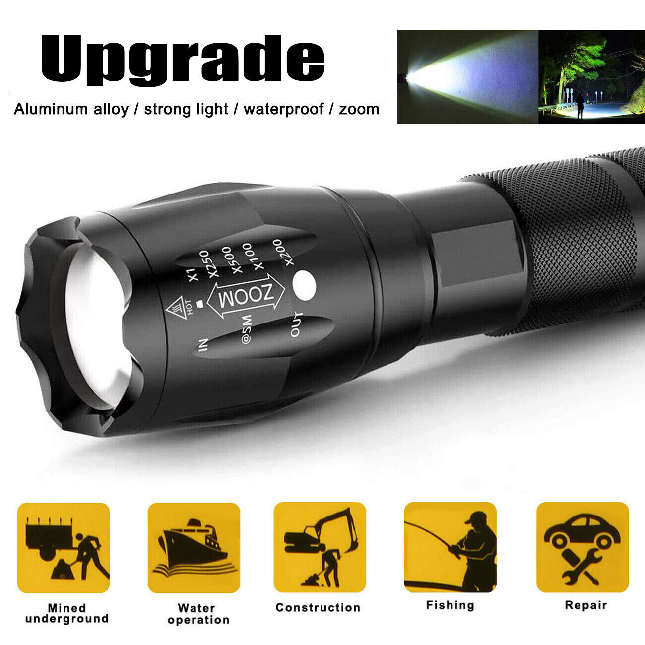 2x 990000LM Bright LED Flashlight Rechargeable Torch Camping Zoom Light Lamp