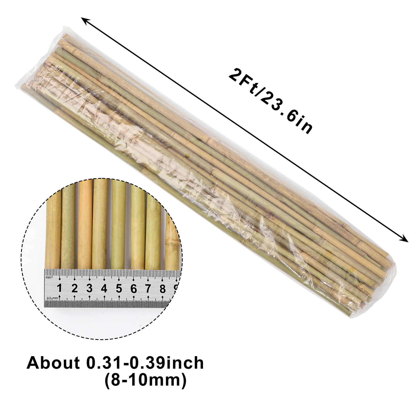 2FT,Diameter 8mm - 10mm Natural Bamboo Plant Stake, Sturdy Bamboo Poles, Durable Plant…