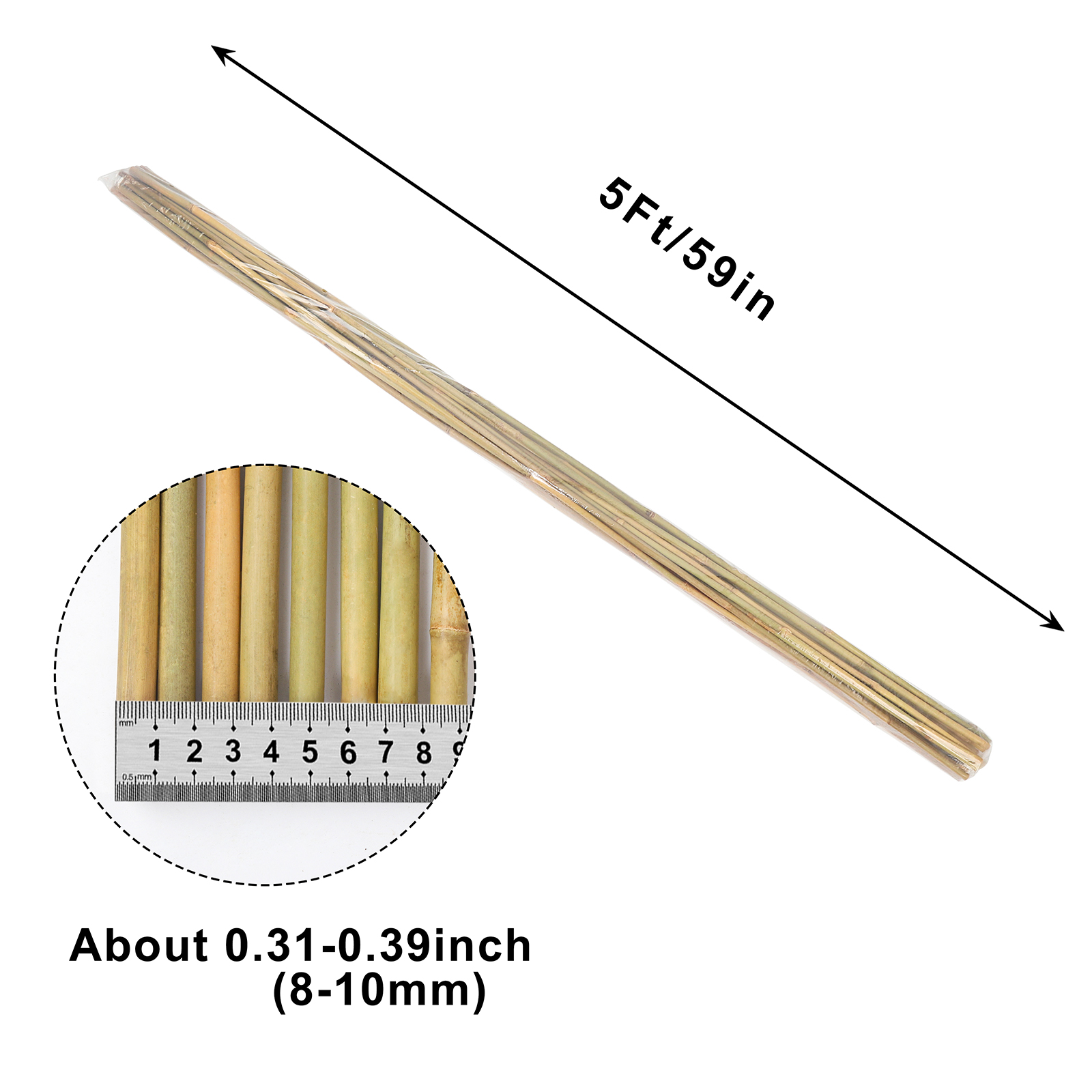 5FT,Diameter 8mm - 10mm Natural Bamboo Plant Stake, Sturdy Bamboo Poles, Durable Plant…