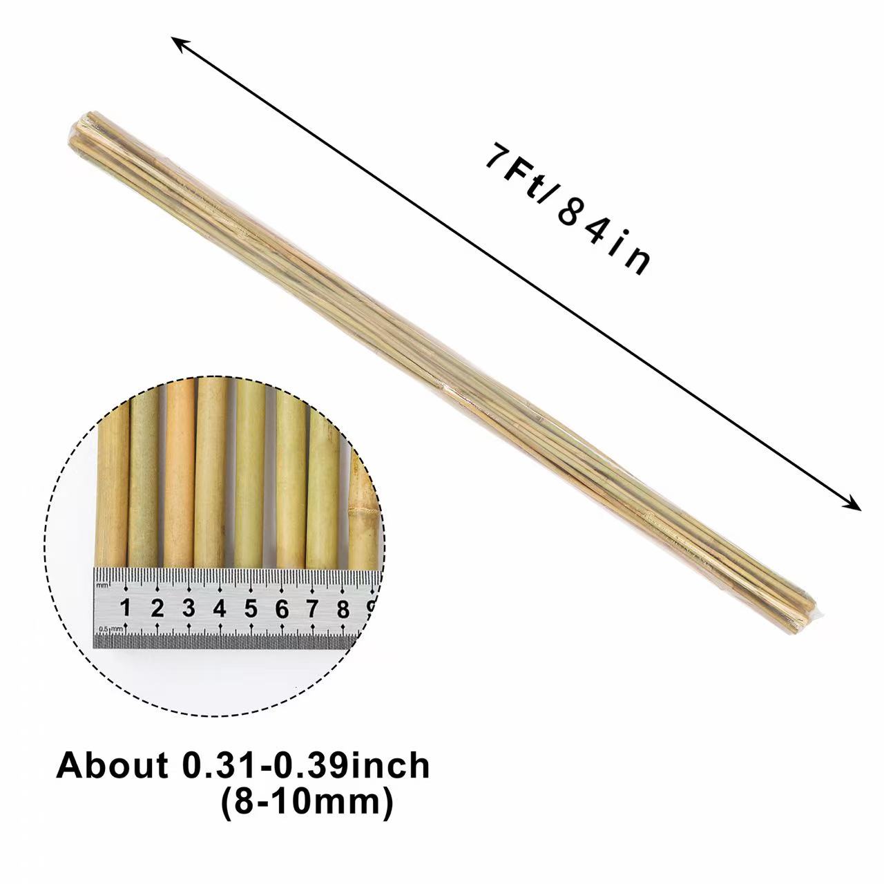 7FT, Diameter 8mm - 10mm Natural Bamboo Plant Stake, Sturdy Bamboo Poles, Durable Plant…