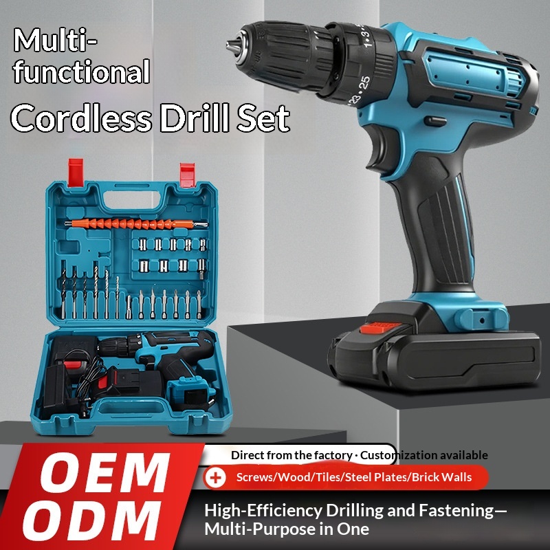 Cordless Brushless 21V Lithium Electric Drill Tool Set, Cordless Drill With Two Batteries…