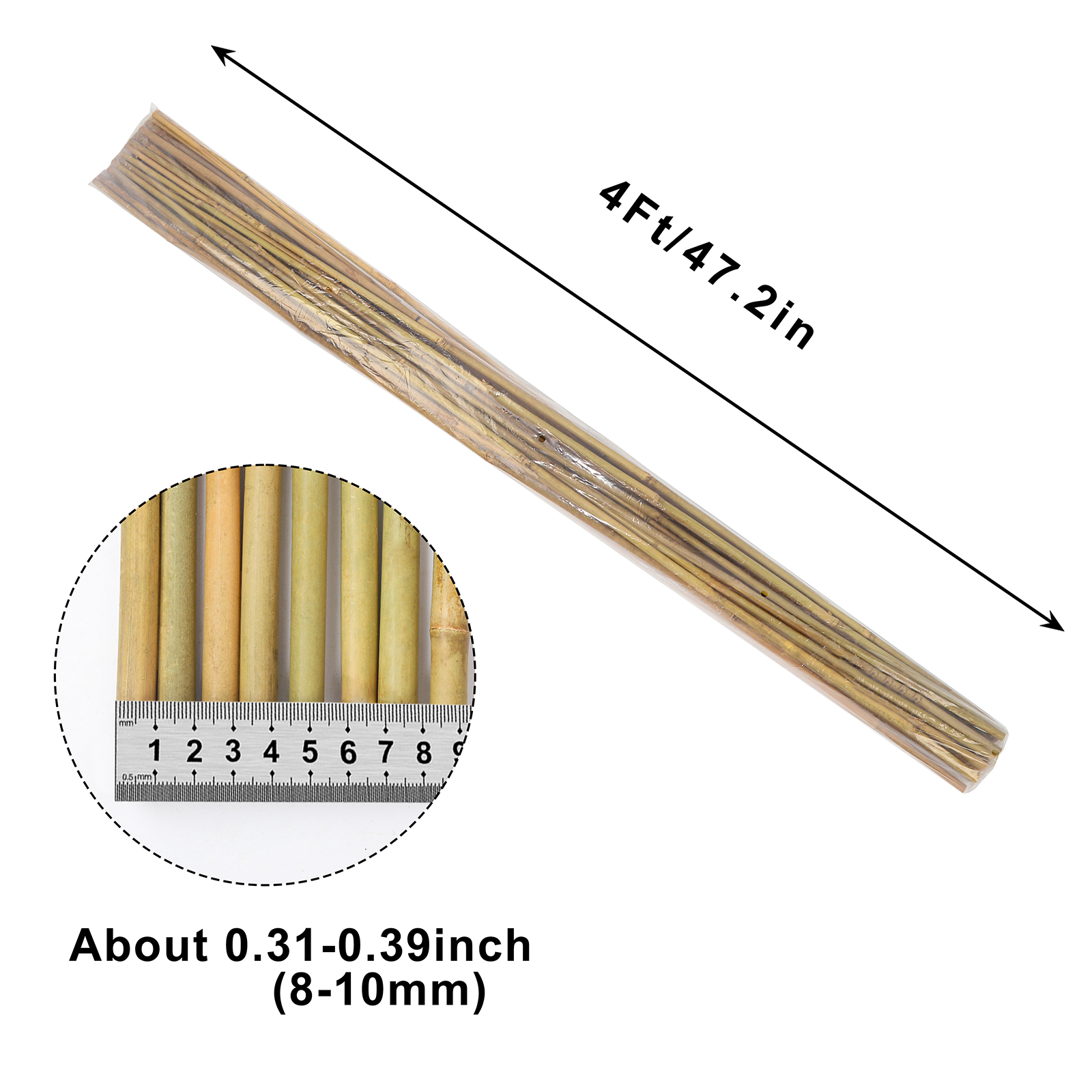 4FT,Diameter 8mm - 10mm Natural Bamboo Plant Stake, Sturdy Bamboo Poles, Durable Plant…