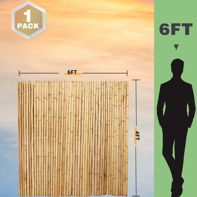 Natural Bamboo Fence Roll 4FT X 6FT , Outside Bamboo Privacy Fencing, Natural Privacy…