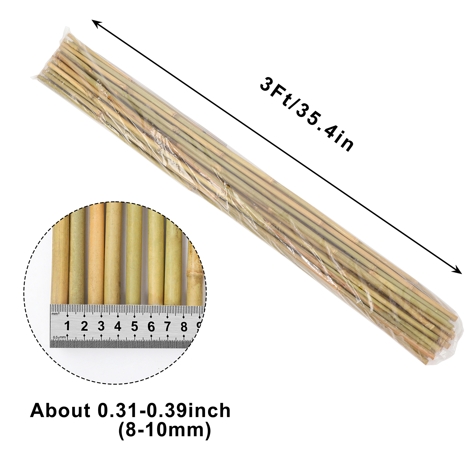 3FT,Diameter 8mm - 10mm Natural Bamboo Plant Stake, Sturdy Bamboo Poles, Durable Plant…