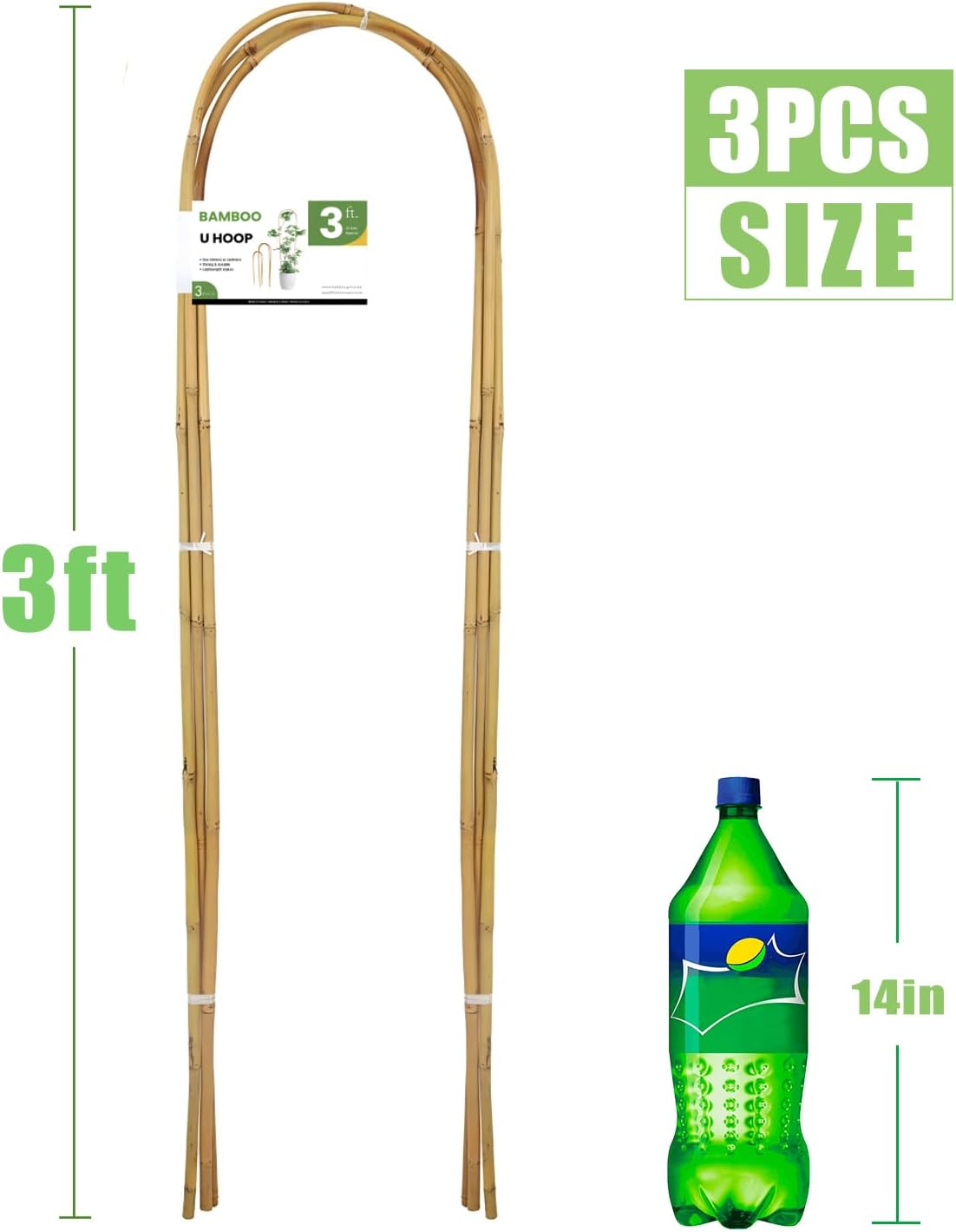 3FT 3pcs Natural U-Hoops Bamboo Trellis U-Shaped Garden Trellis For Climbing Plants…