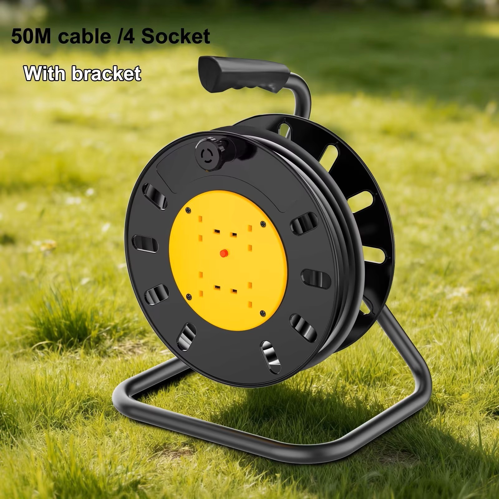 50M Cable Extension Reel Lead 4 Way Gang Mains Socket 13 Amp Heavy Duty Cable