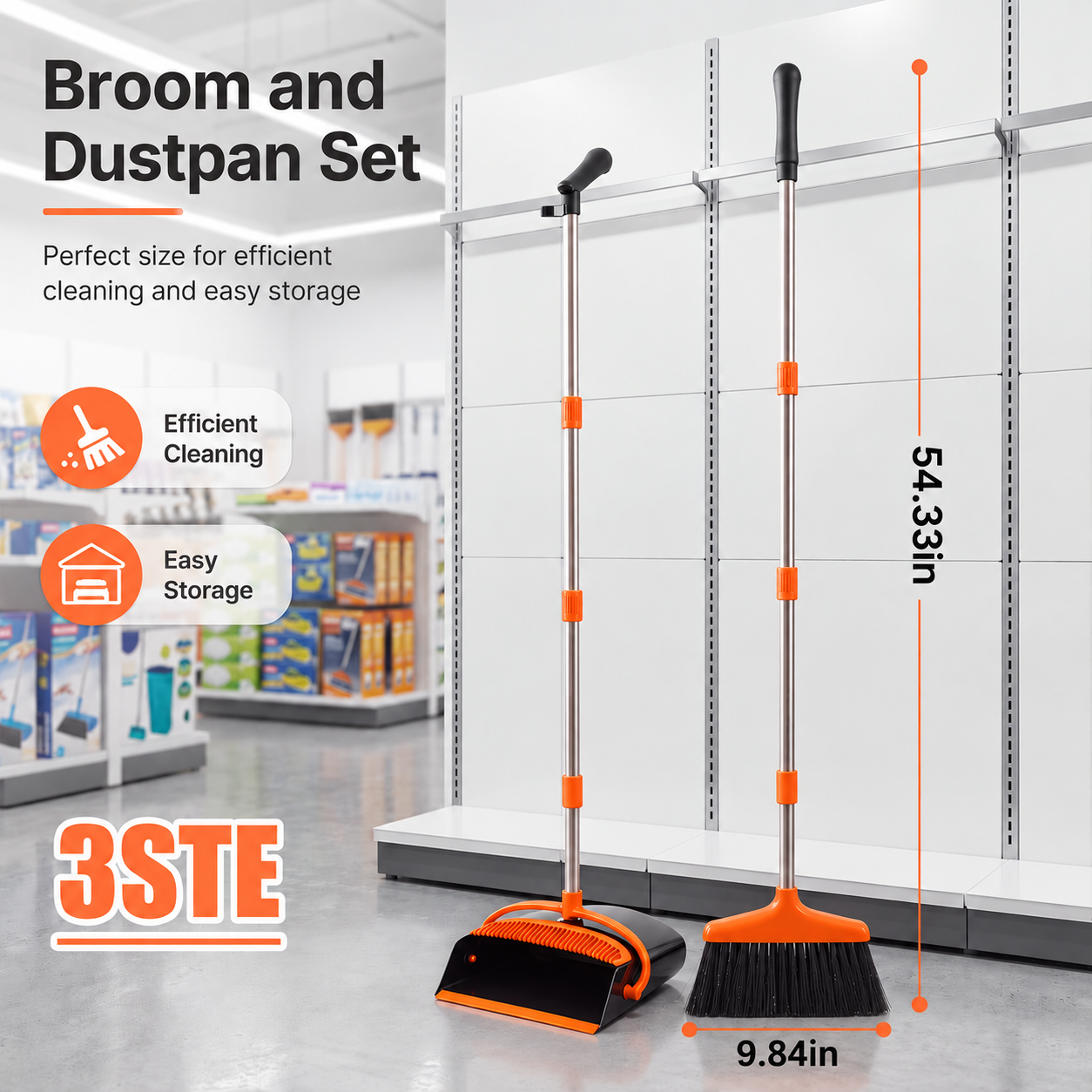 Broom And Dustpan Set, 54.33 Inches Long Handle, Upright Dustpan With Lightweight…