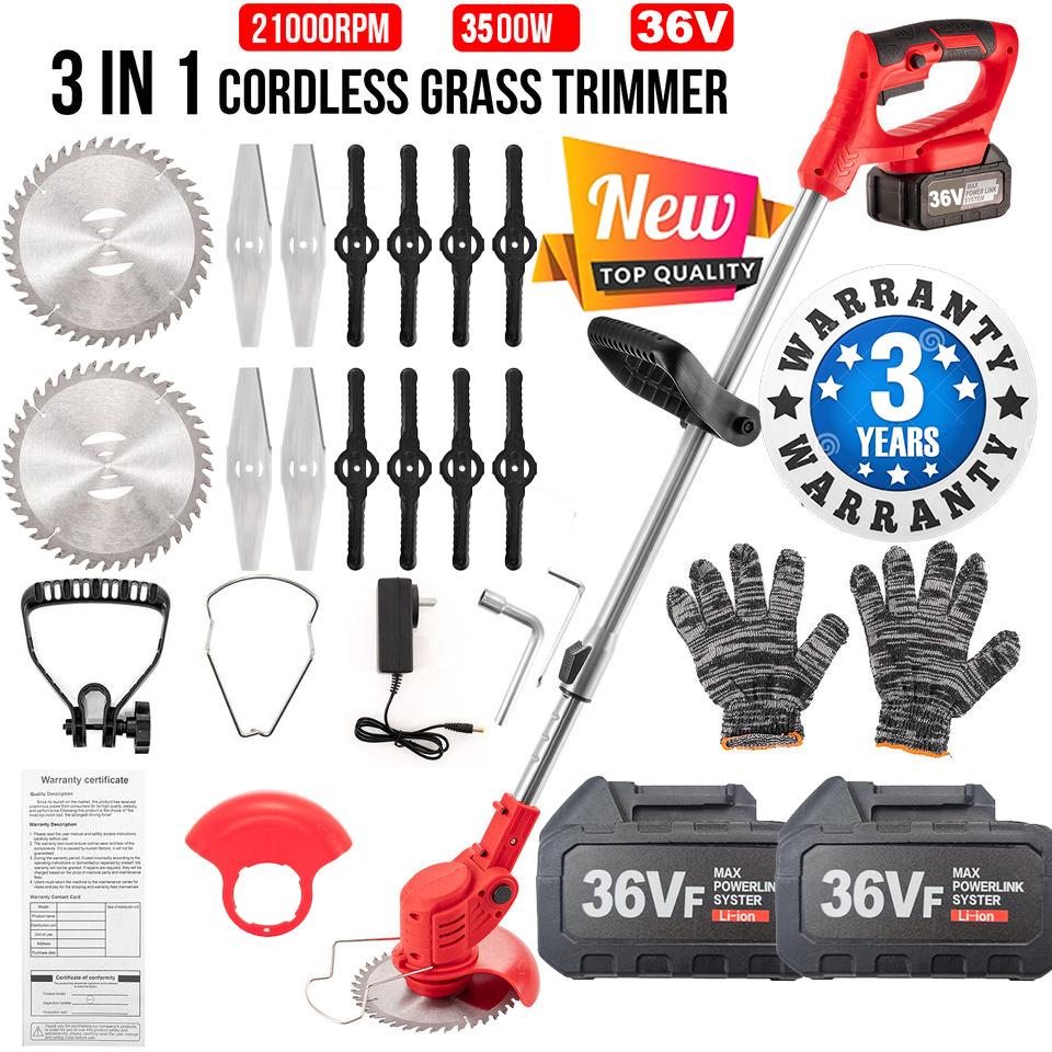 3000W 36Vf Cordless Grass Lawn Trimmer Edge Brush Cutter Blade Whipper Snipper