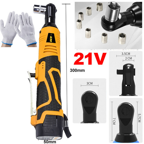 Cordless 21V 3&8iN100N.m Electric Right Angle Ratchet Wrench Charger- 2 Battery