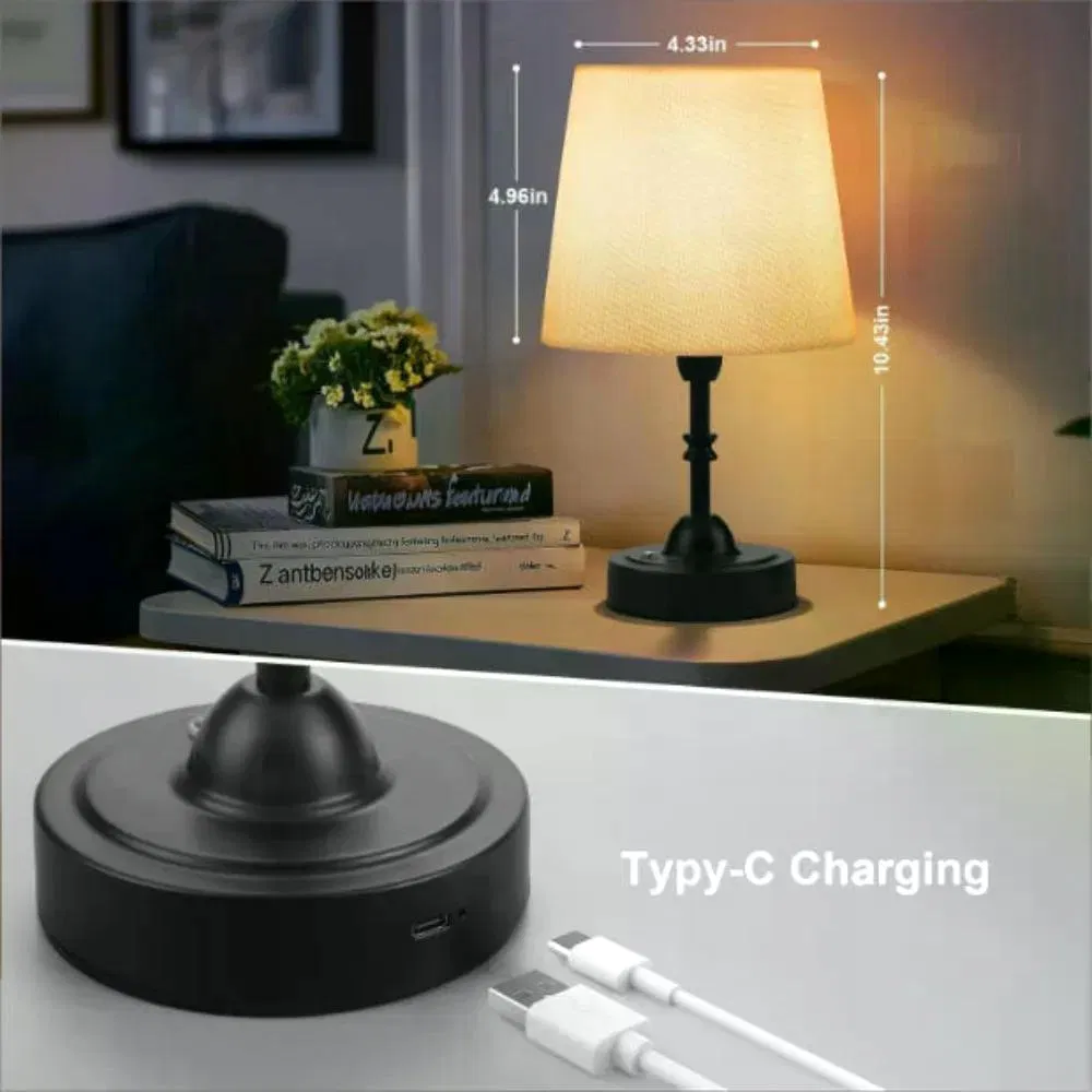 Cordless Touch Dimmable Table Lamp, Fabric Shade Portable Rechargeable LED Bedside Night…
