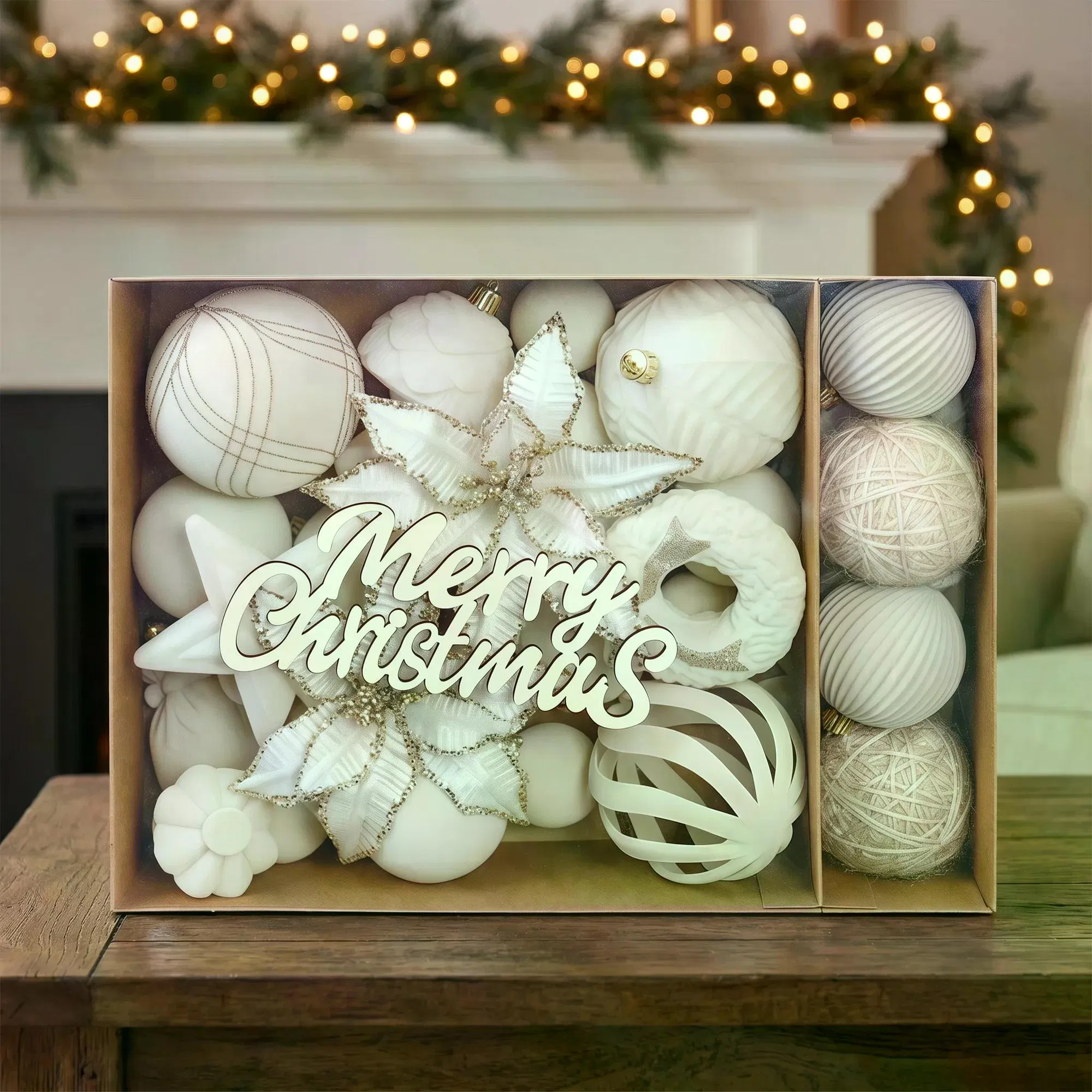 38-Pack Velvet Christmas Tree Ornaments Set, Flocked Plush Christmas Balls, Poinsettia…