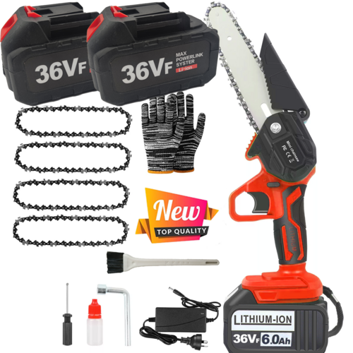 4500W 6in Mini Cordless Electric Chainsaw 2X Battery Wood Cutter Rechargeable