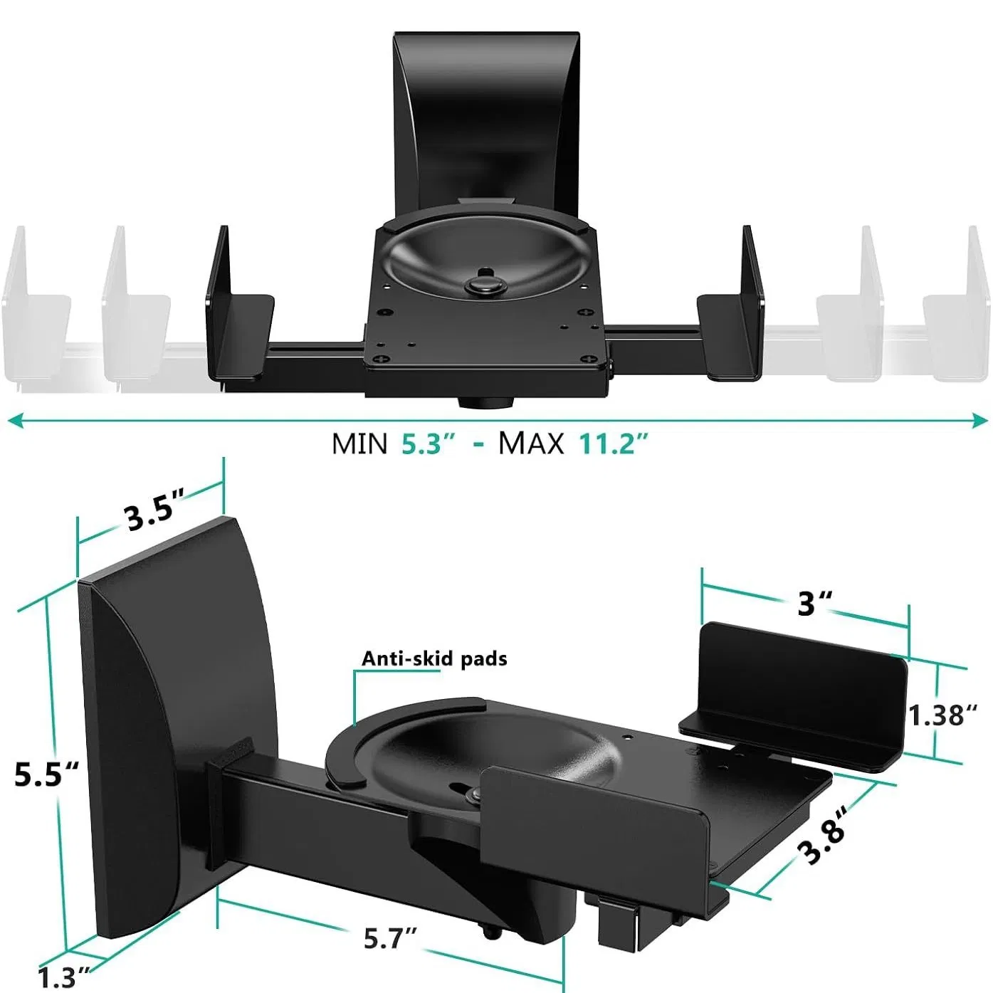 Speaker Wall Mount Adjustable Shelf Holder Swivel 180 Degree Bookshelf Brackets - 15 Inch…