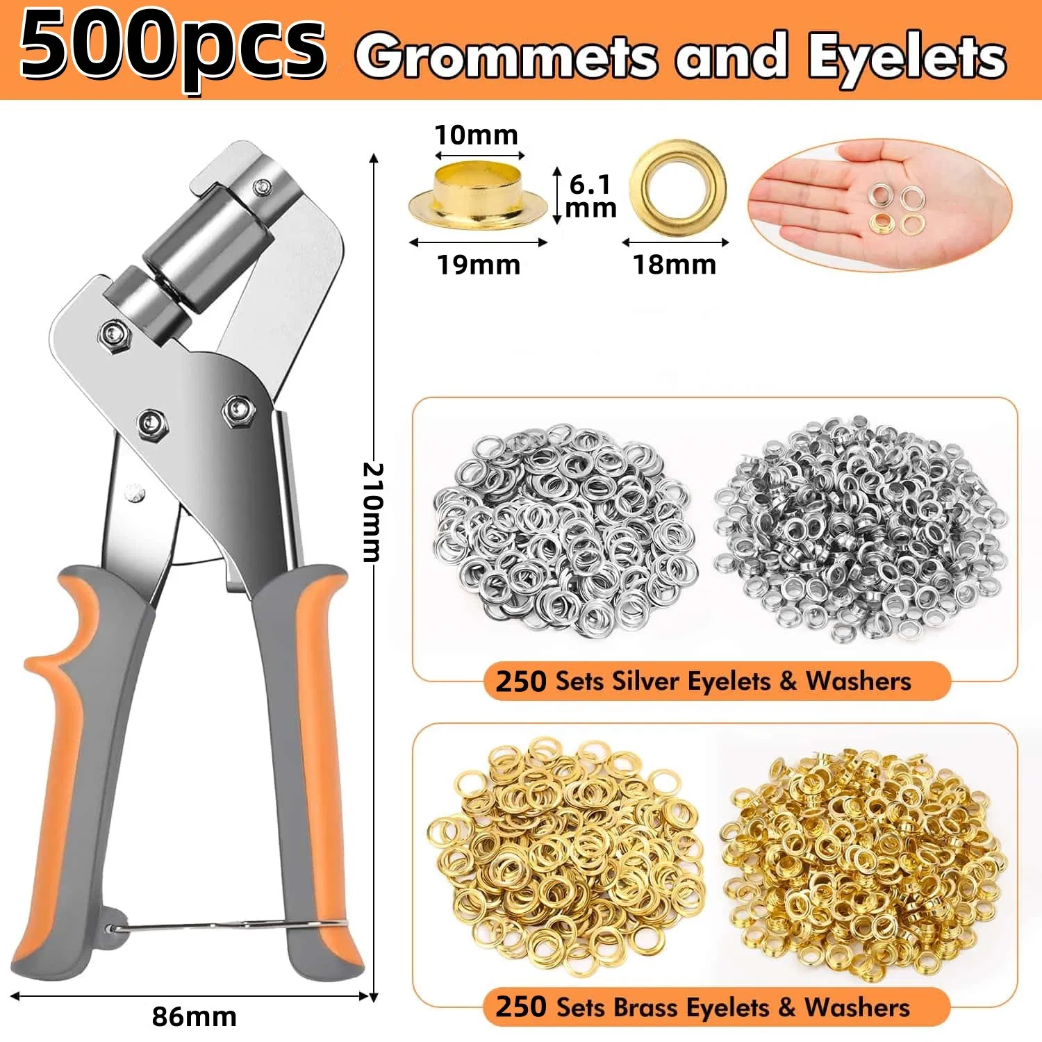 500-Pack Grommets Eyelets 10mm Set with Grommet Pliers for Tarpaulin Eyelets Garden…
