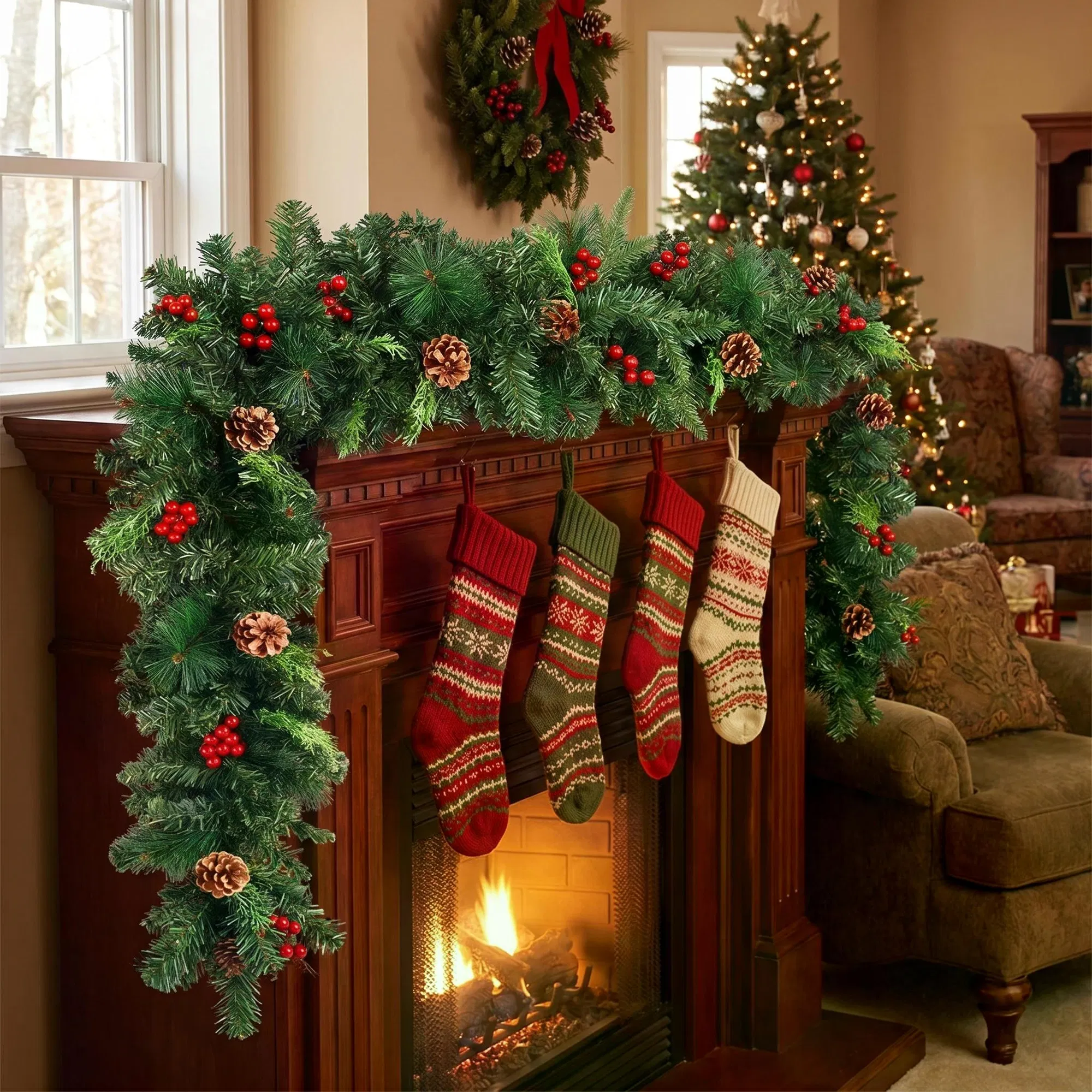 270cm Christmas Garland | Artificial Pine Needles & Berries Decor | For…