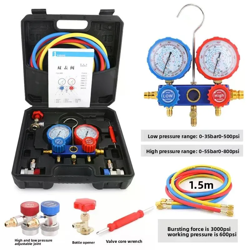 R134/R22/R404A/R407C Dual Manifold Gauge Set – AC Refrigerant Diagnostic Recharge Kit…