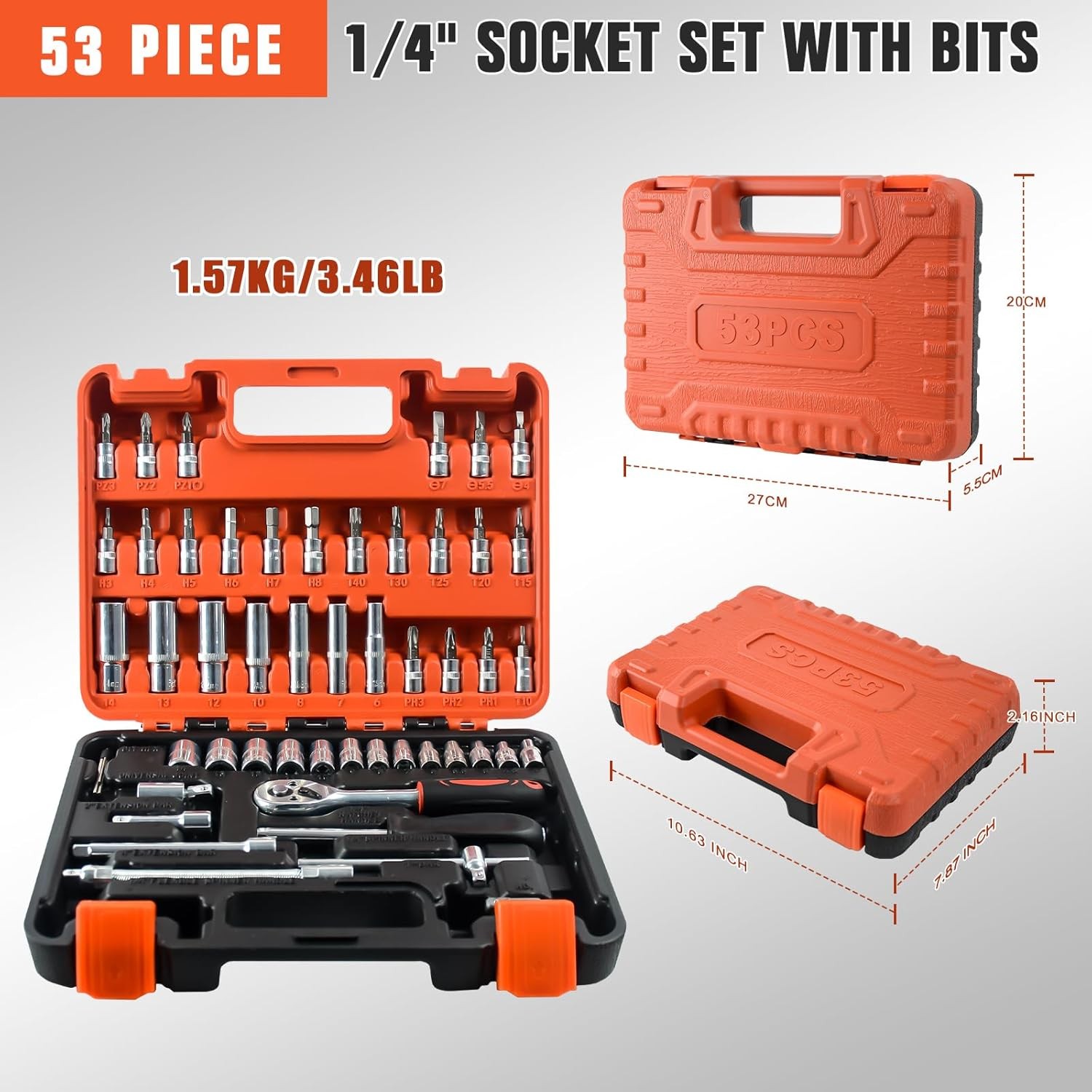 53-Pack 1 4 Drive Socket Set&Tool Sets Ratchet Wrench Set With Bit Socket Set UK