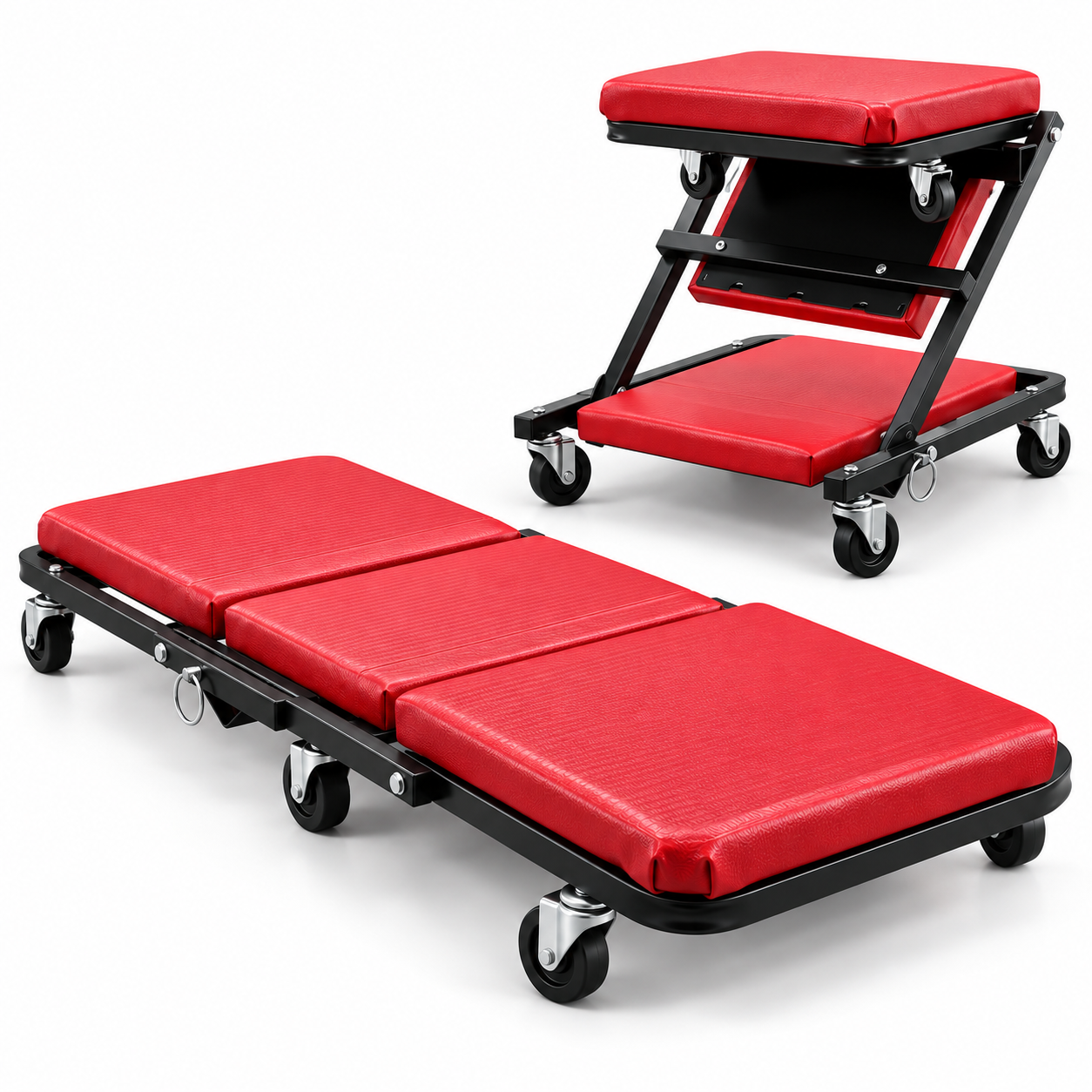 2-in-1 Mechanic Creeper Seat, Convertible Rolling Garage Creeper & Work Stool, Padded Car…
